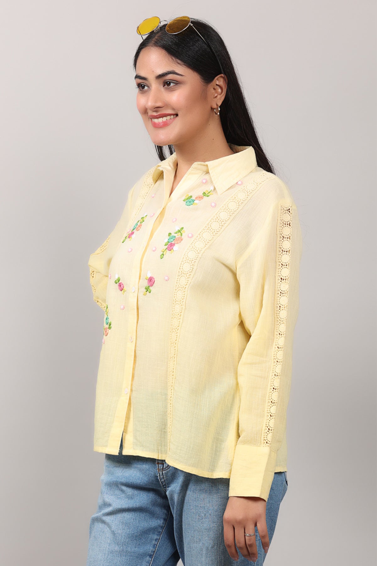 Yellow Lace Embroidered Shirt