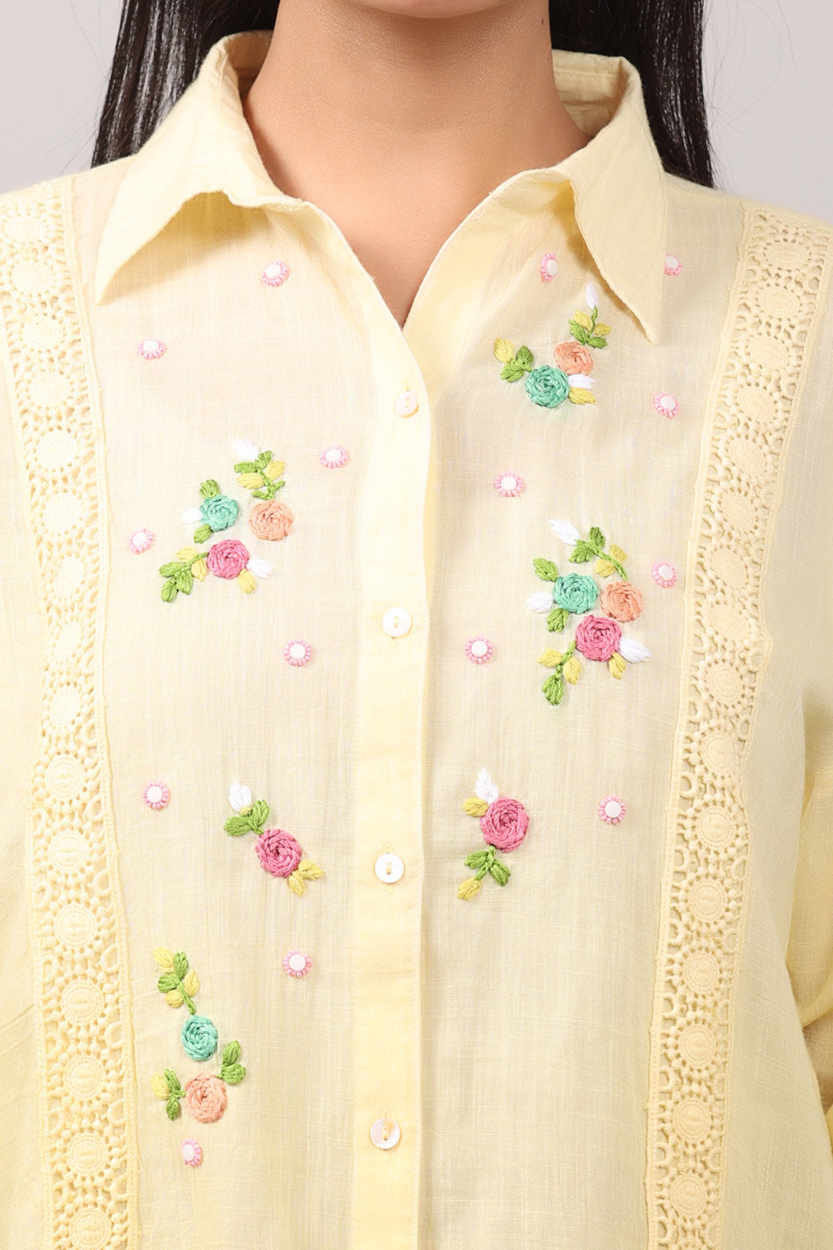Yellow Lace Embroidered Shirt