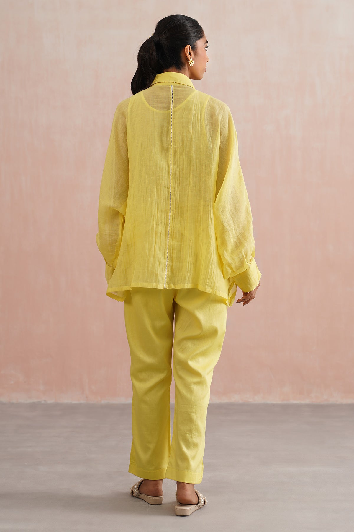 Yellow Lace Work Shirt & Pants