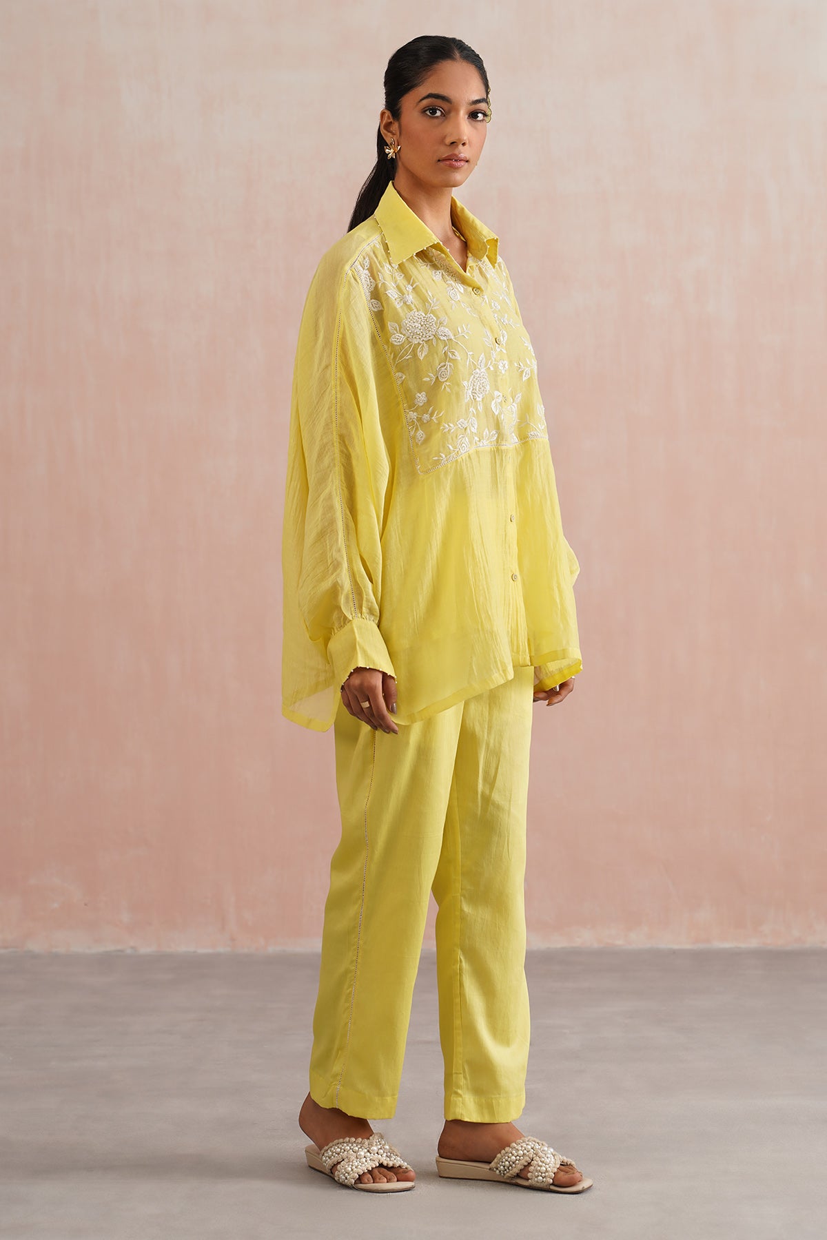 Yellow Lace Work Shirt & Pants