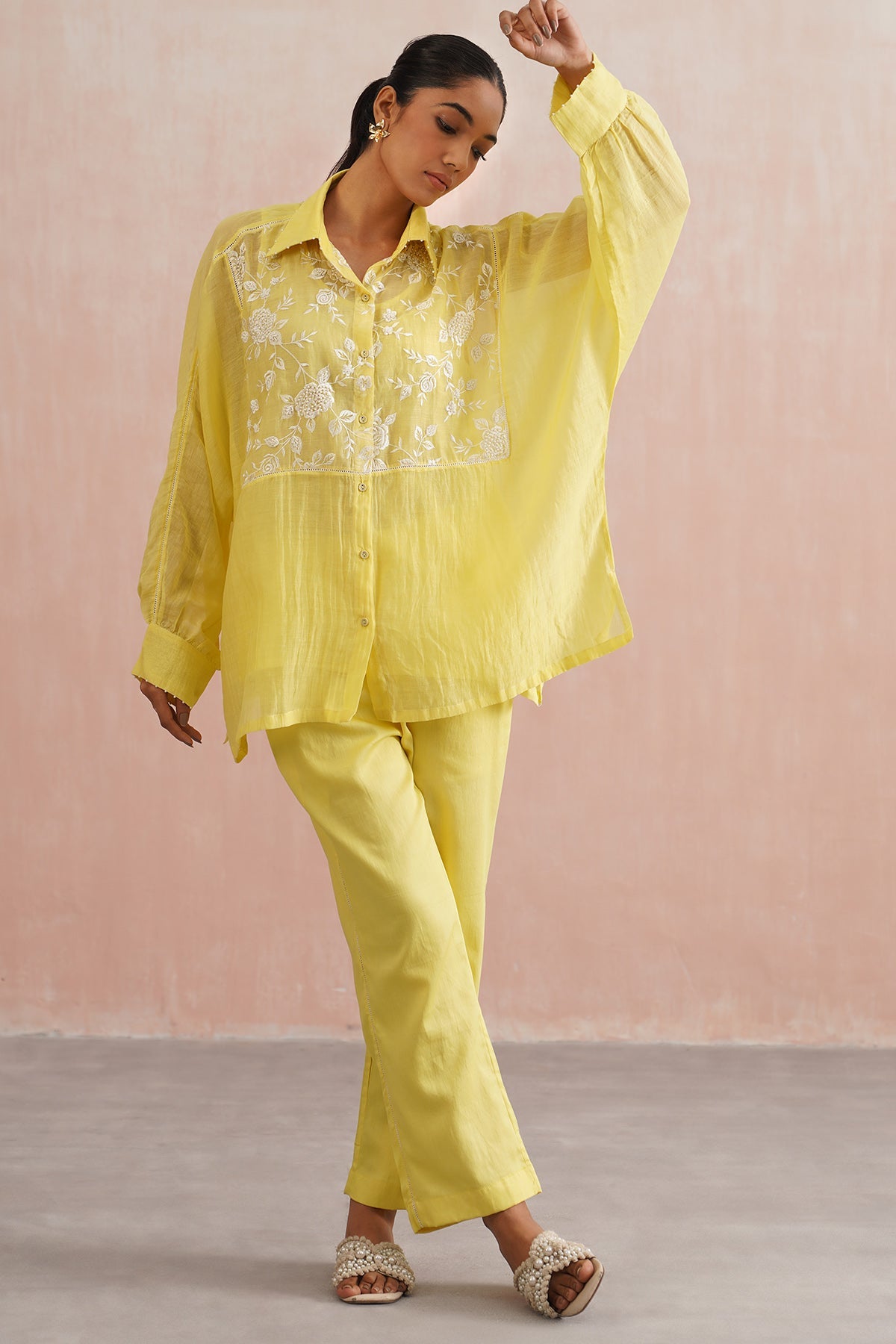 Buy Yellow Lace Work Shirt & Pants for women online available at Scrollnshops 