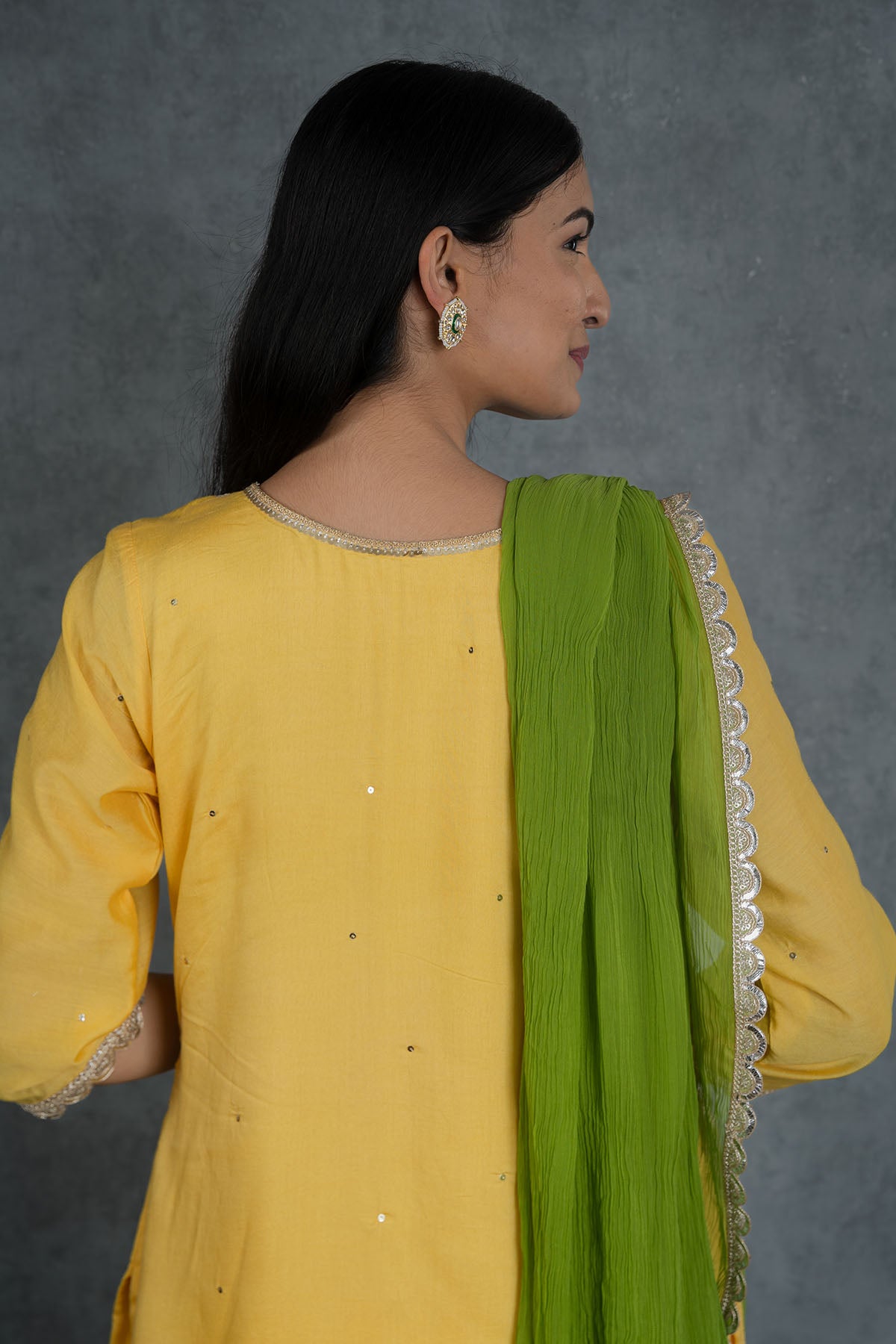 Yellow Lacework Long Kurta Set