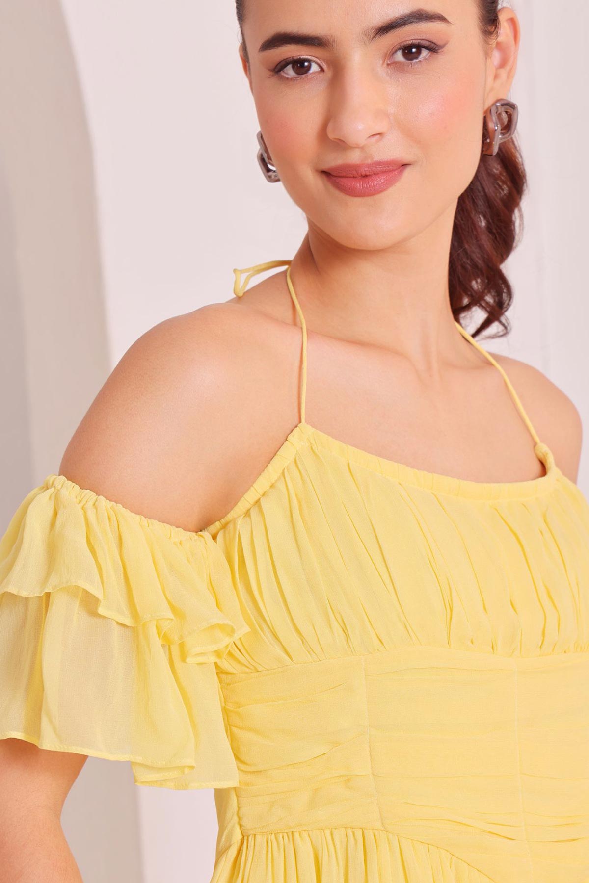 Yellow Layered Frill Mini Dress