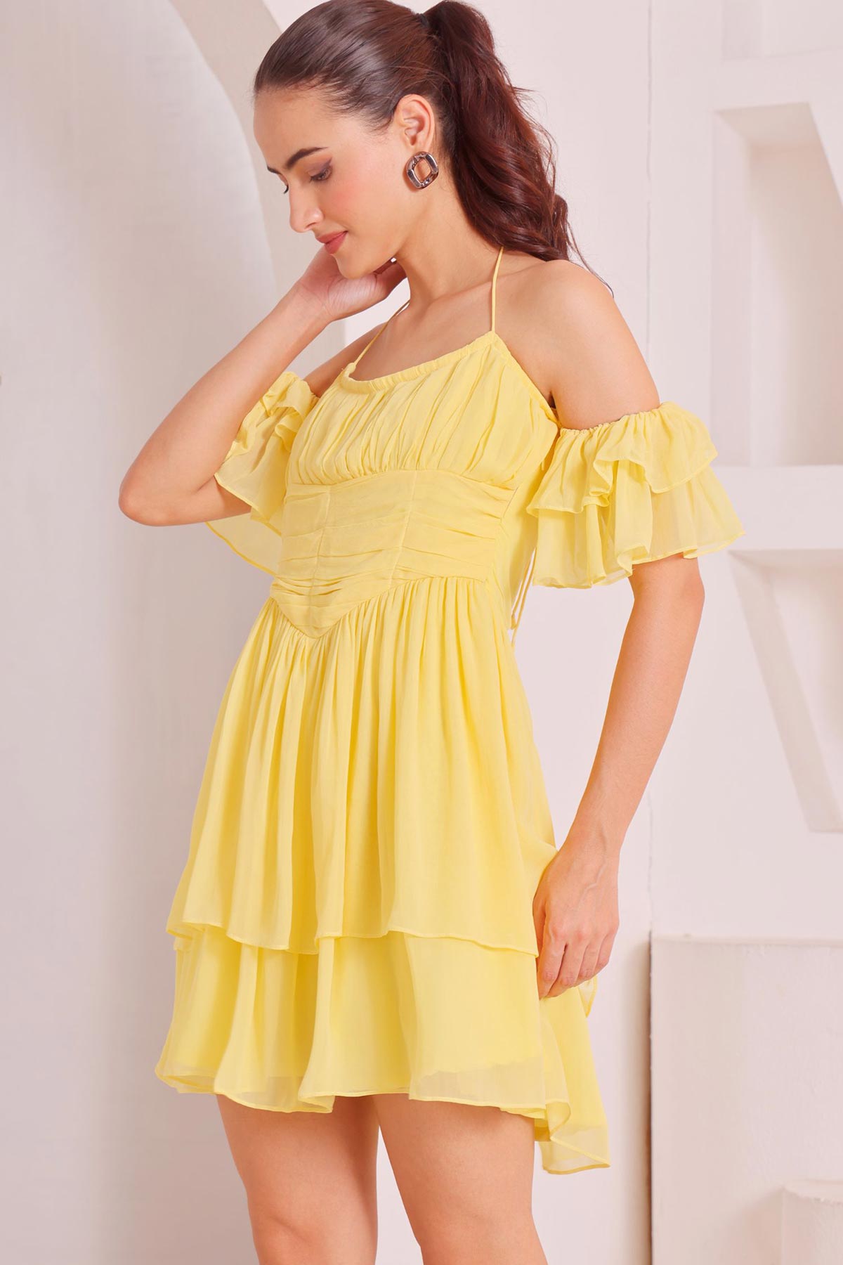 Yellow Layered Frill Mini Dress