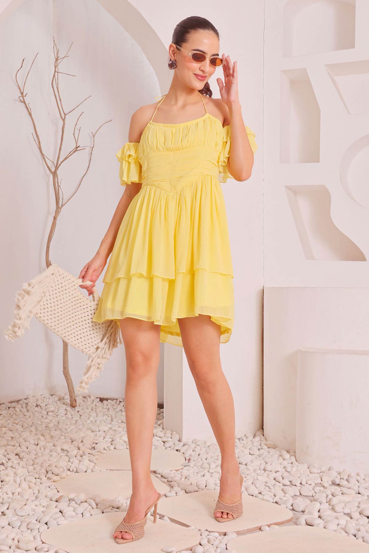 Yellow Layered Frill Mini Dress
