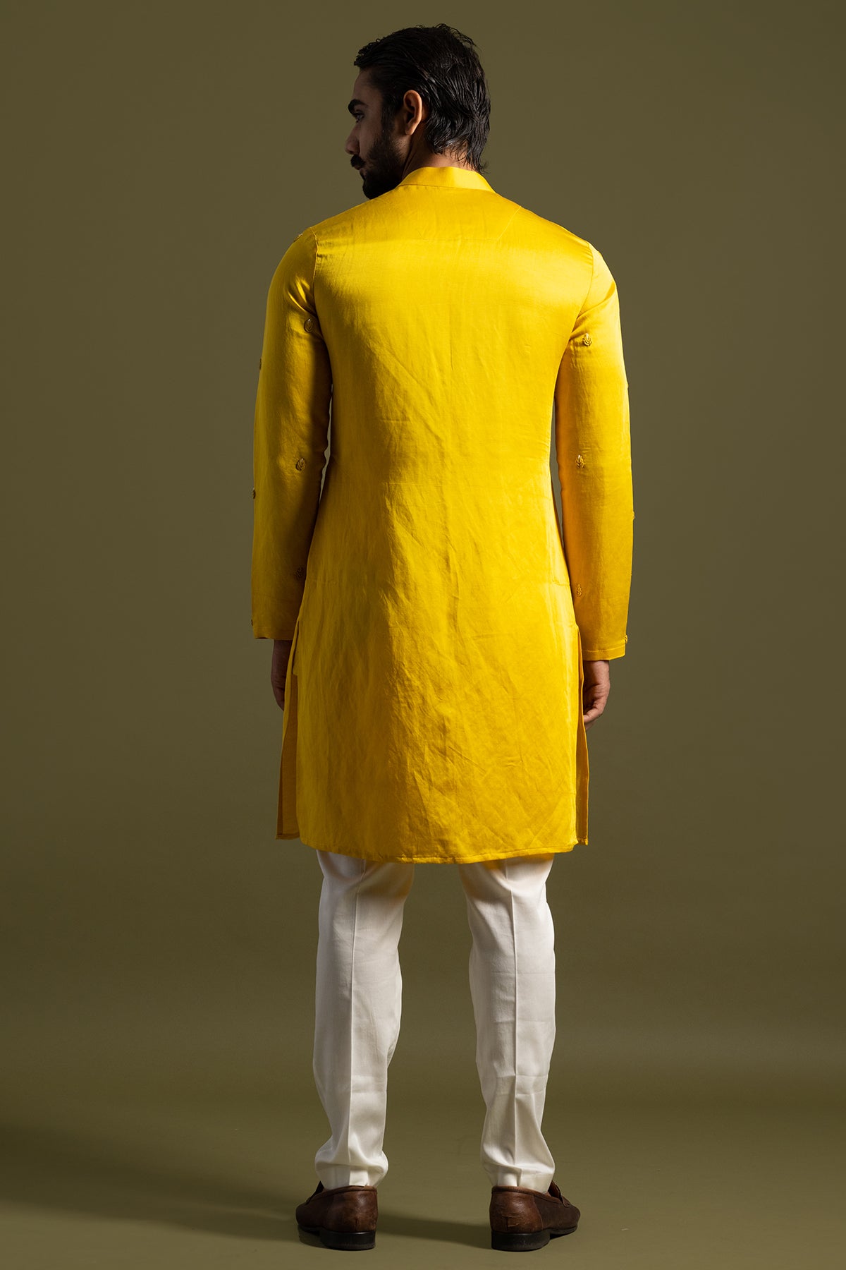 Yellow Leaf Motif Kurta & Pants