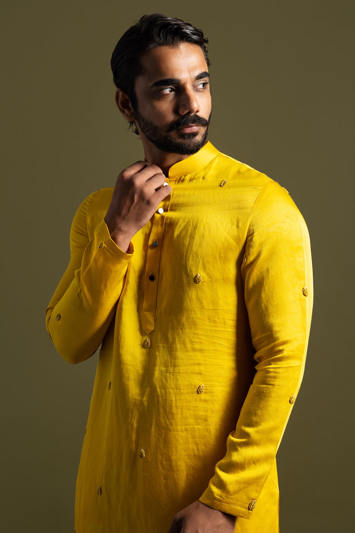 Yellow Leaf Motif Kurta & Pants