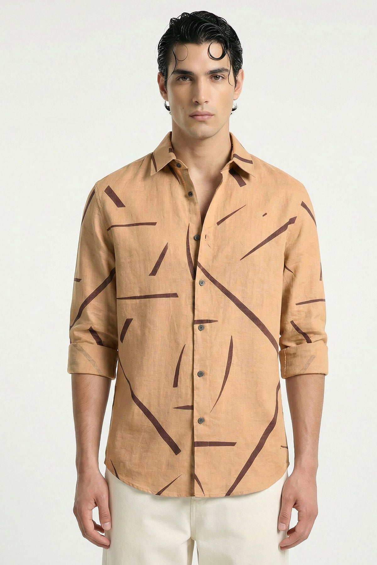Buy Yellow Linen Blend Detail Shirt for men by Tezhhomayaa online available at scrollnshops