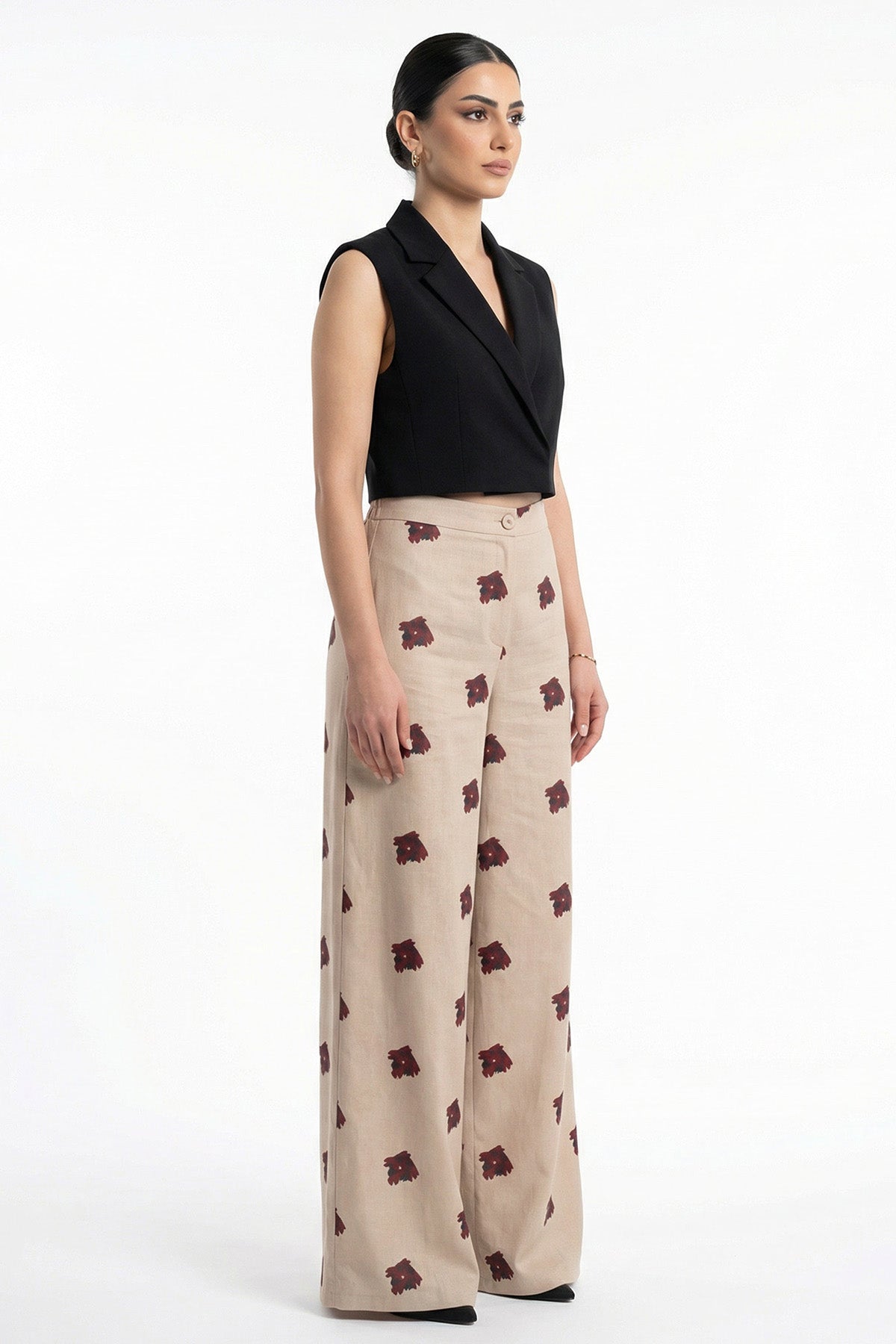 Yellow Linen Blend Wide Pant