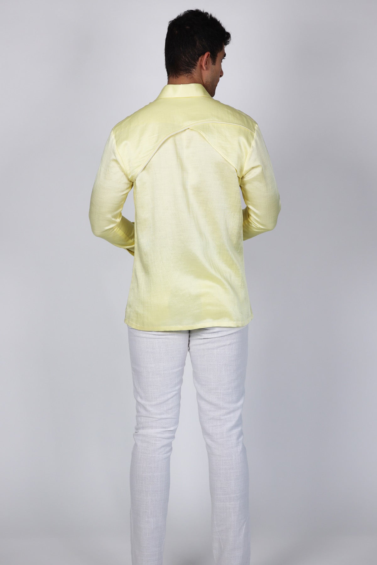 Yellow Linen Satin Collar Shirt