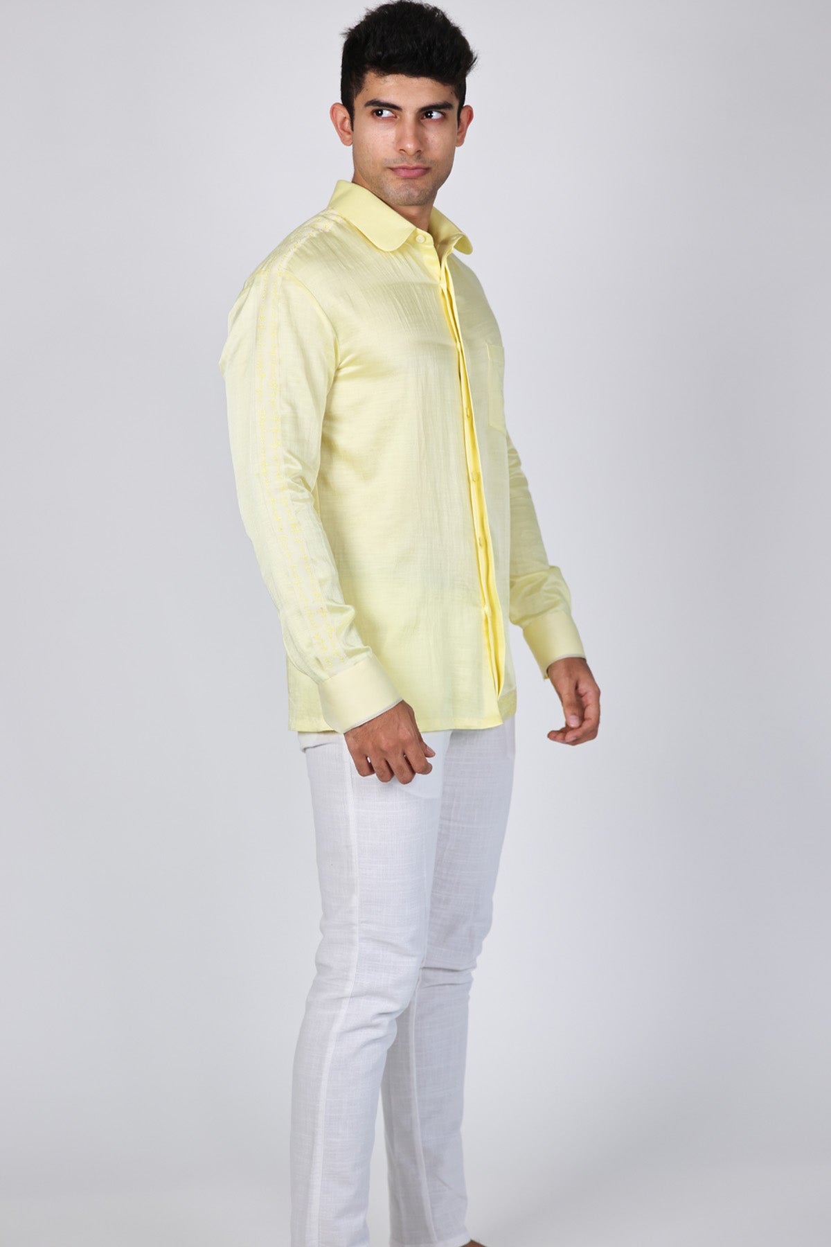Yellow Linen Satin Collar Shirt