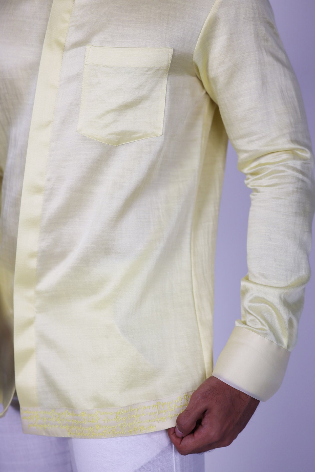 Yellow Linen Satin Collar Shirt
