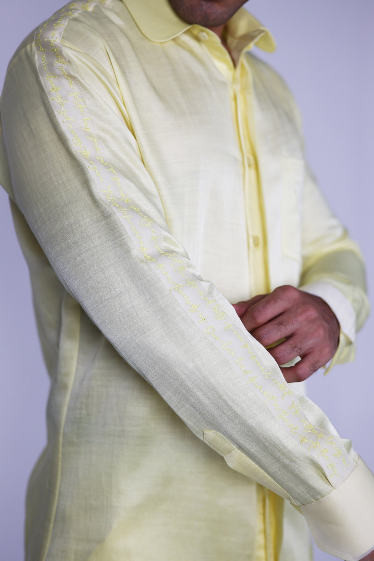 Yellow Linen Satin Collar Shirt