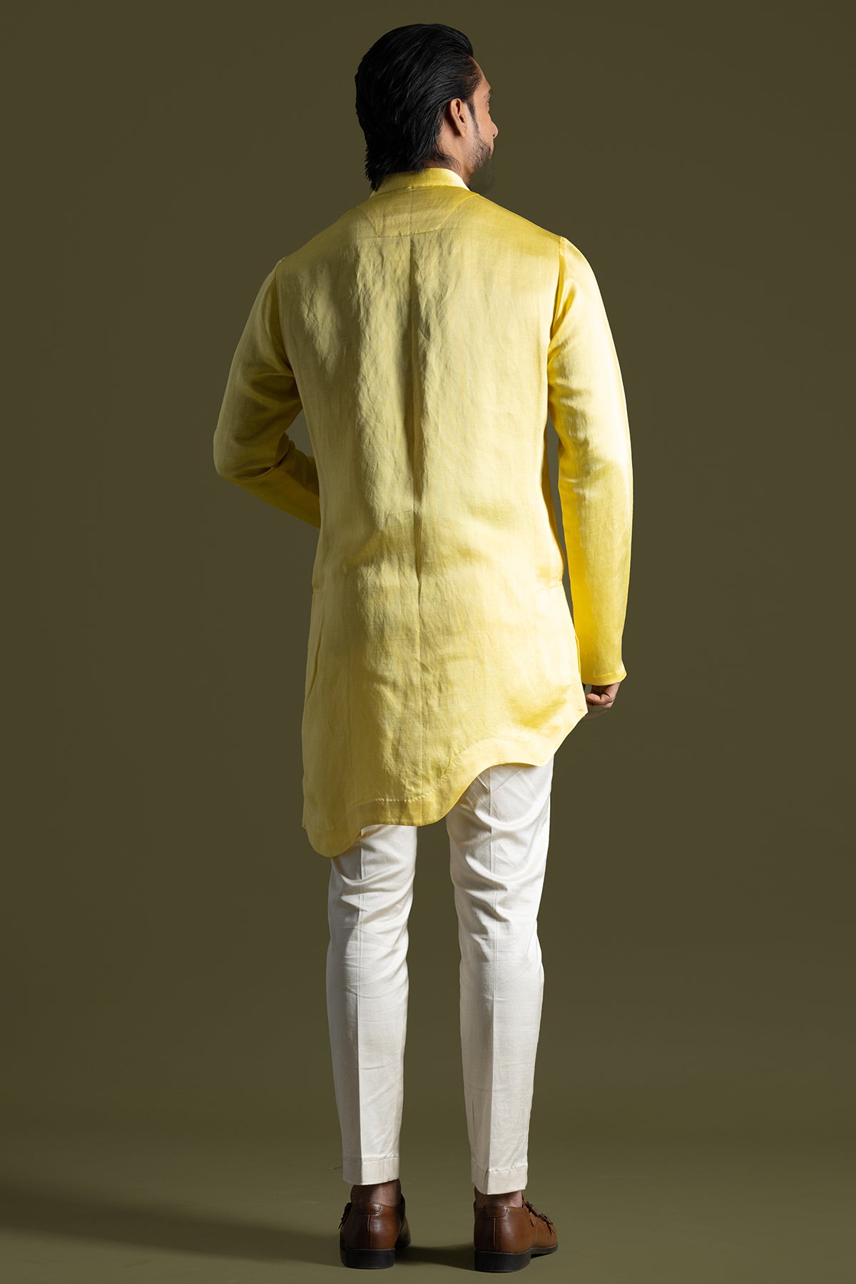 Yellow Linen Satin Kurta Pants