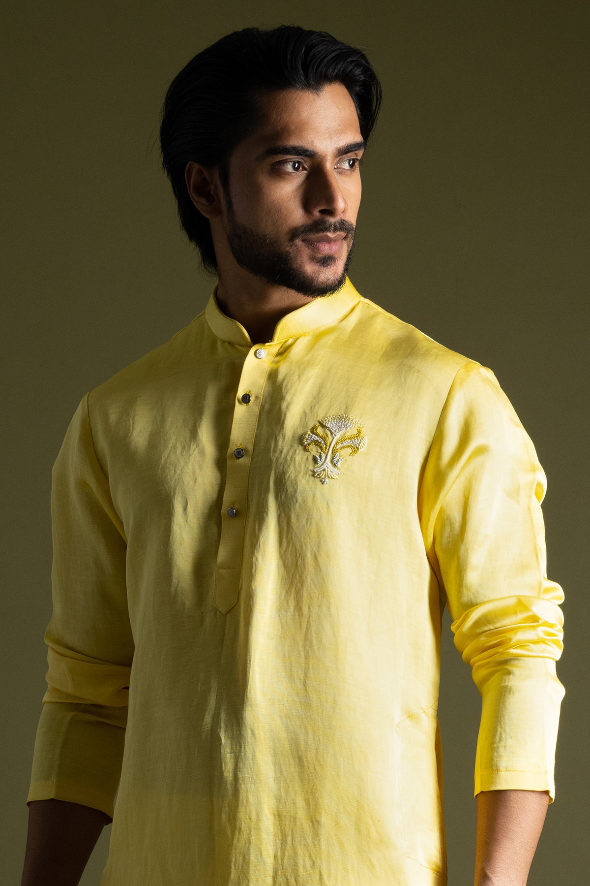 Yellow Linen Satin Kurta Pants