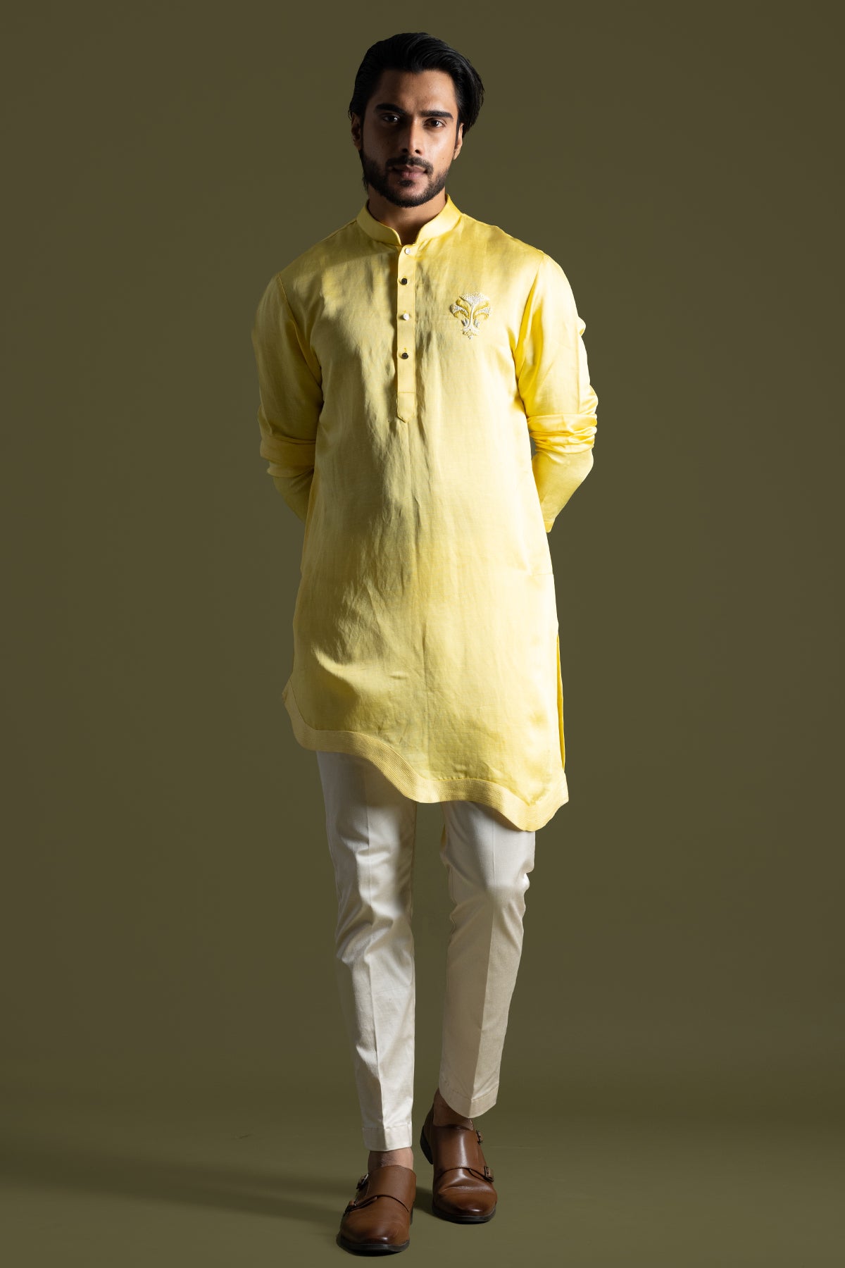 Yellow Linen Satin Kurta Pants