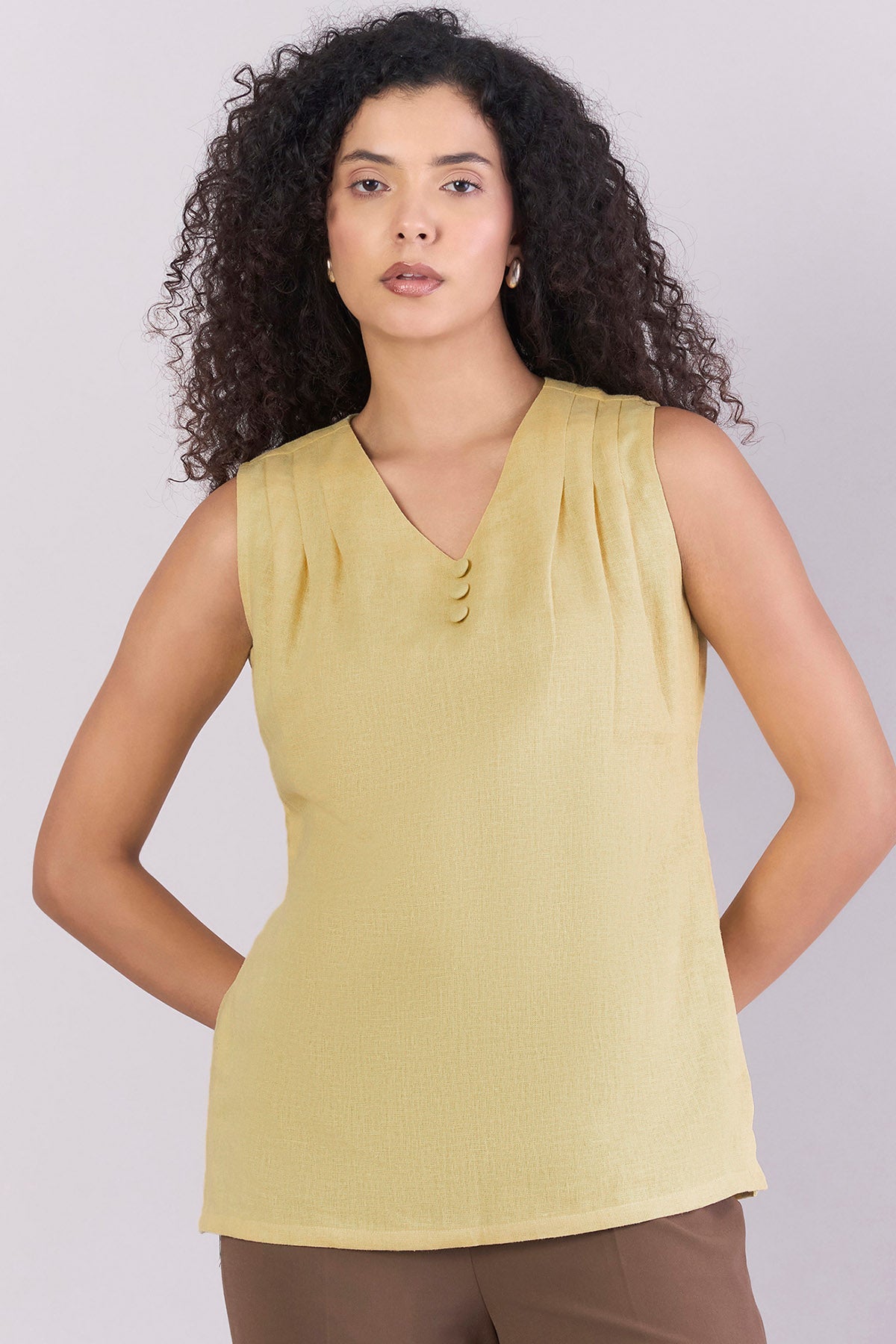 Buy Yellow Linen Sleeveless Top by PowerSutra for women online at ScrollnShops