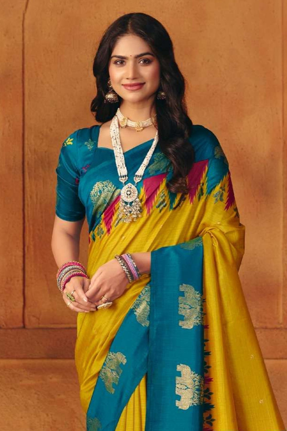 Yellow Manipuri Foil Work Saree