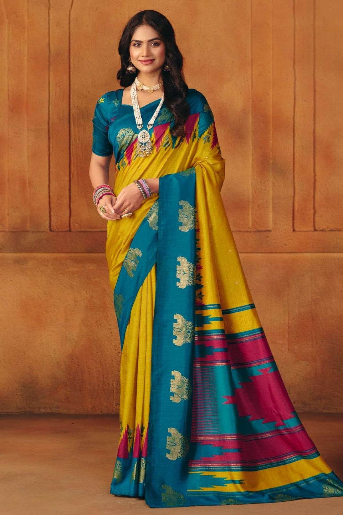 Buy Yellow Manipuri Foil Work Saree for women by Aastha Fashion online available at scrollnshops