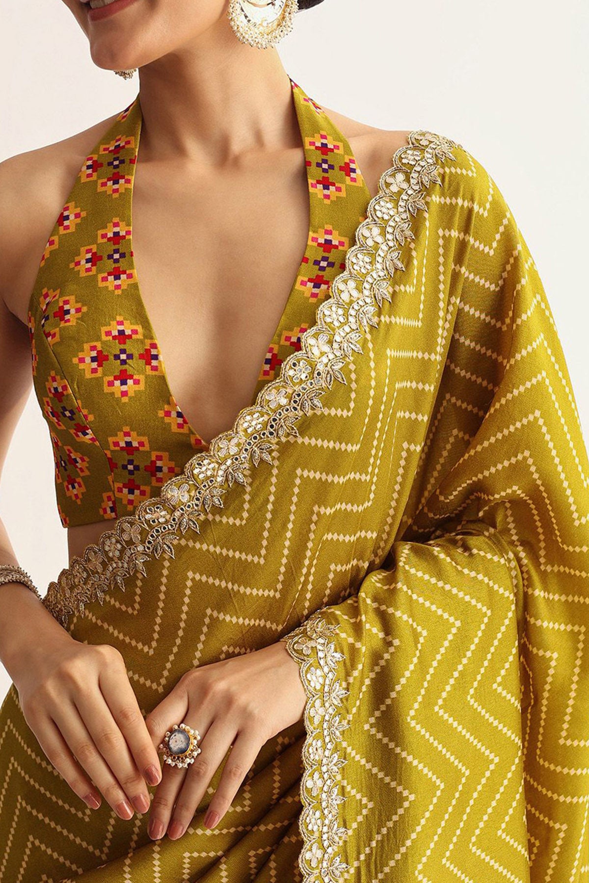 Yellow Manipuri Work Lace Saree