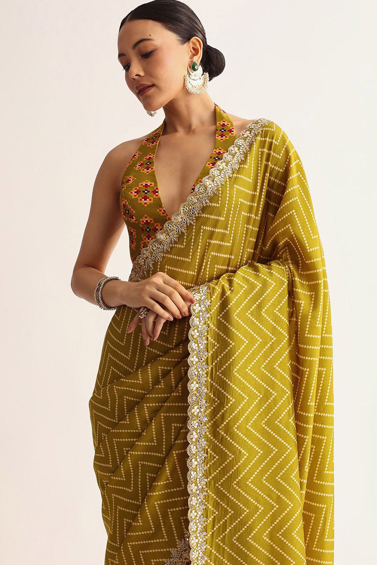 Yellow Manipuri Work Lace Saree