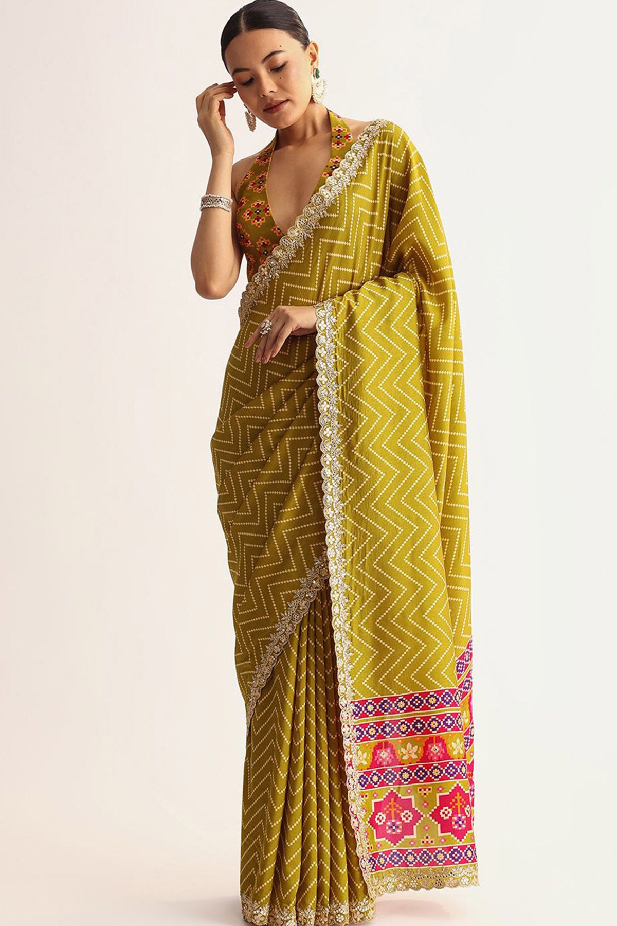 Yellow Manipuri Work Lace Saree