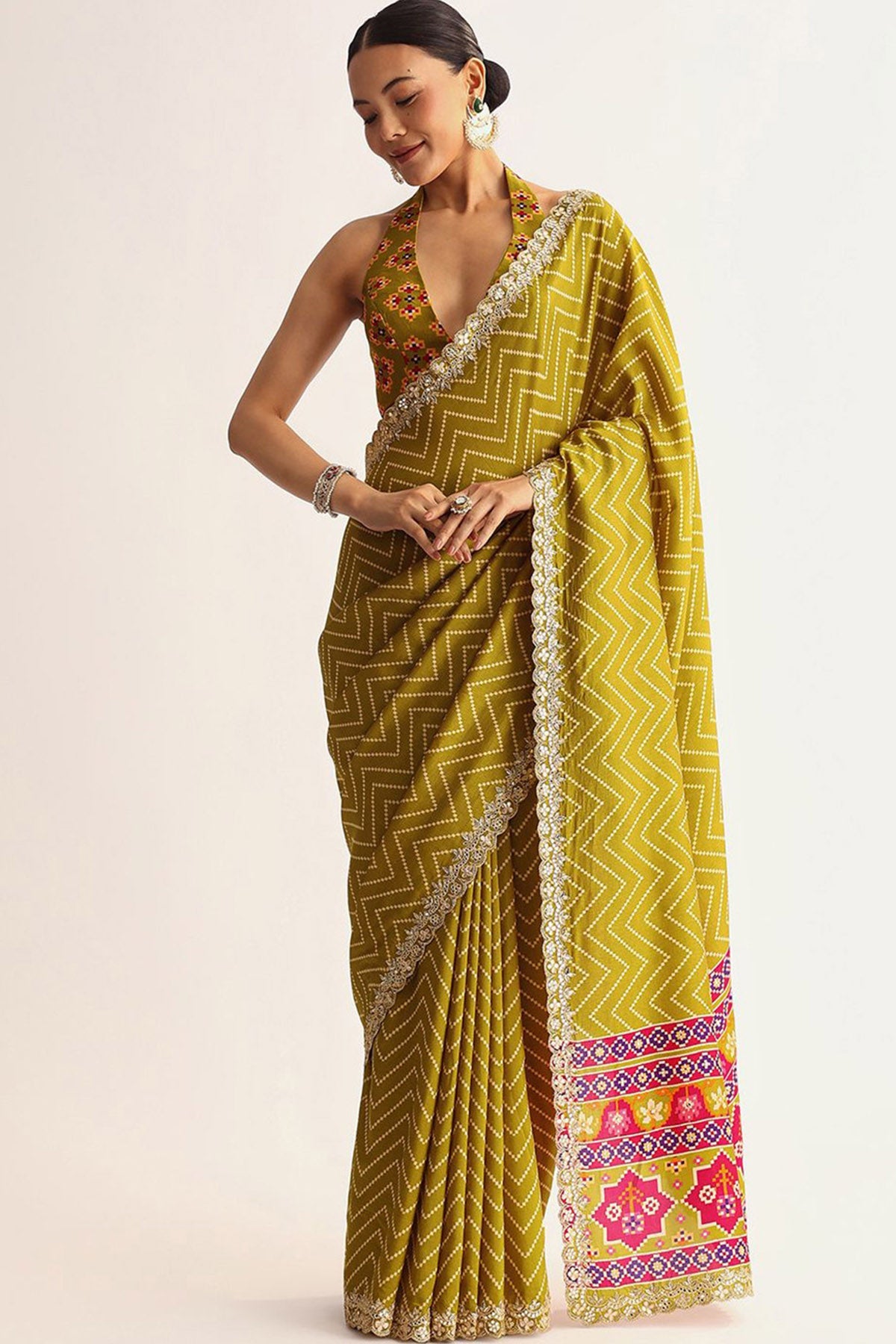 Buy Yellow Manipuri Work Lace Saree for women by Aastha Fashion online available at scrollnshops