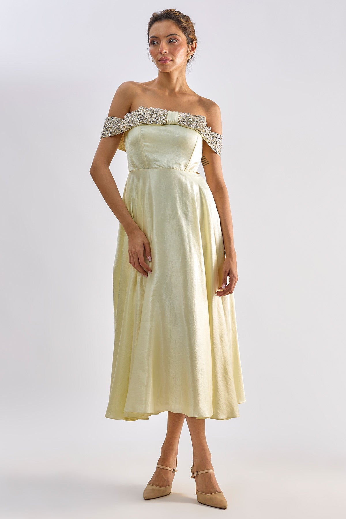 Buy Yellow Mashroo Flayered Dress for women by Emblaze online available at scrollnshops