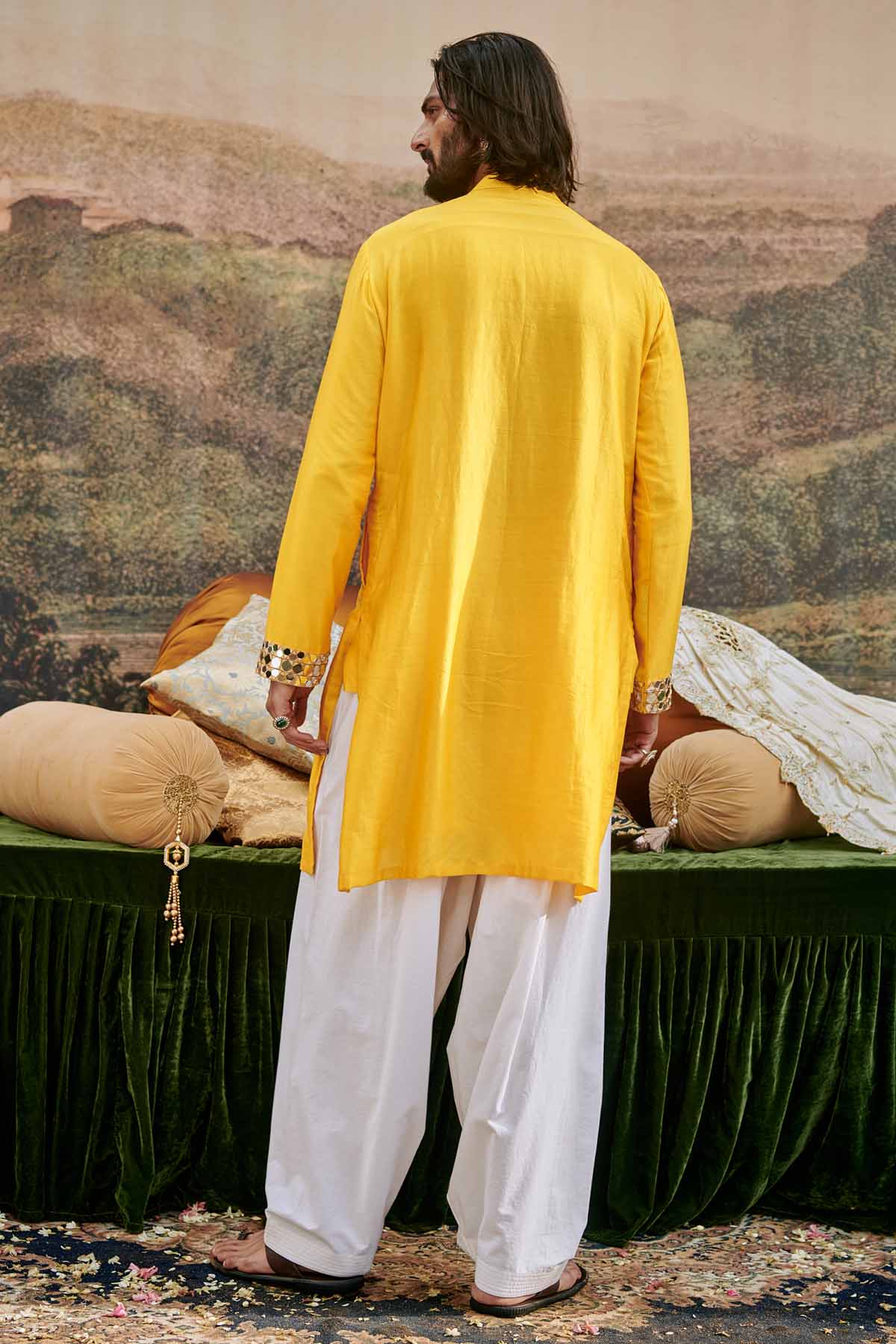 Yellow Mirror Neck Kurta Set