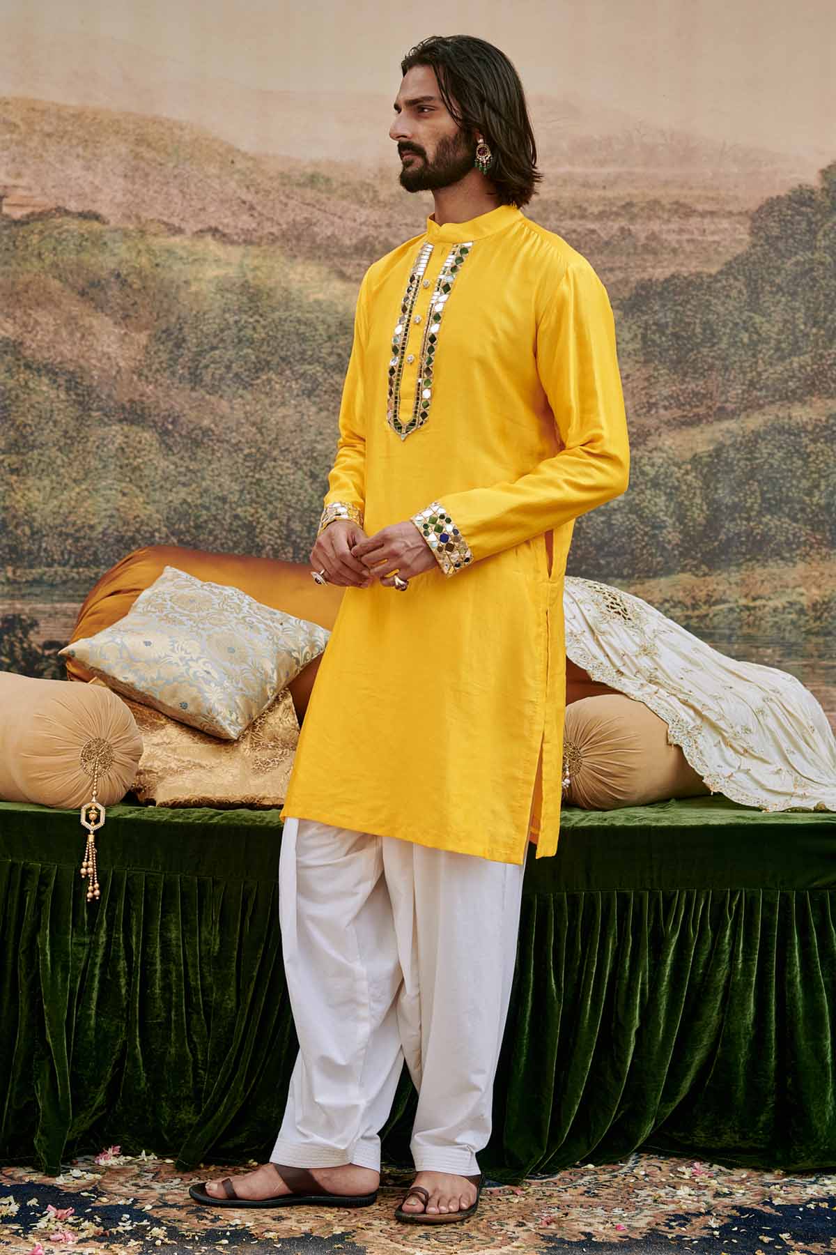 Yellow Mirror Neck Kurta Set