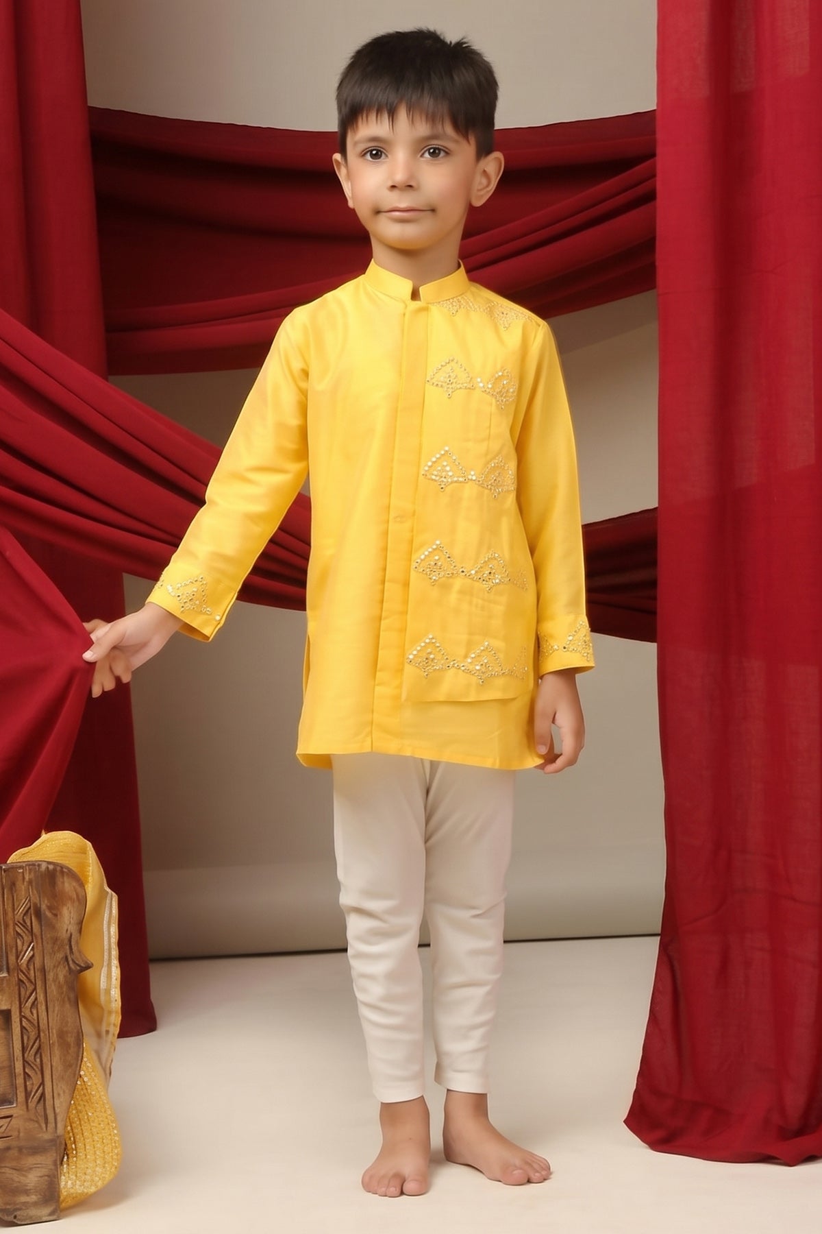 Buy Yellow Mirror Work Bundi Set for boy by Little Brats online available at scrollnshops
