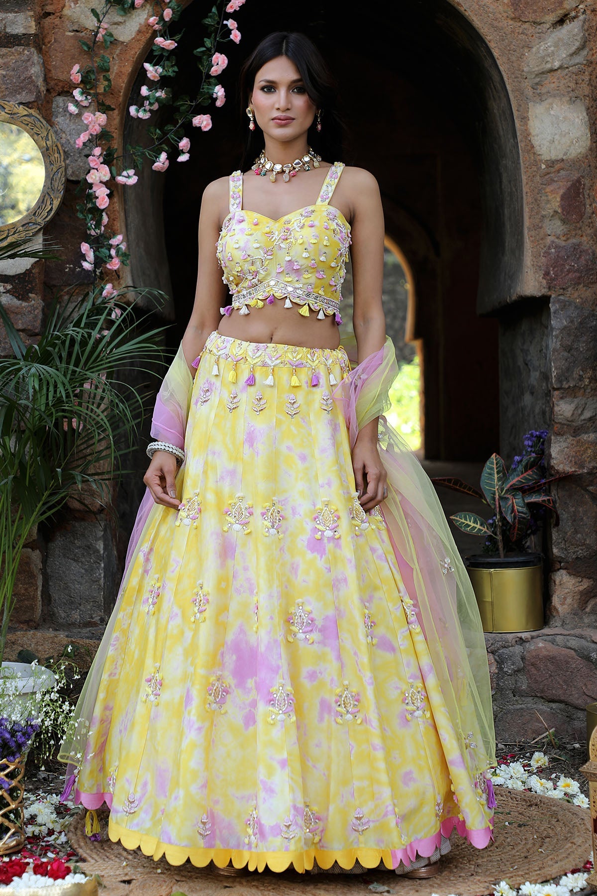 Buy Yellow Mirror Work Lehenga Set by Nitisha Kashyap for women online at ScrollnShops