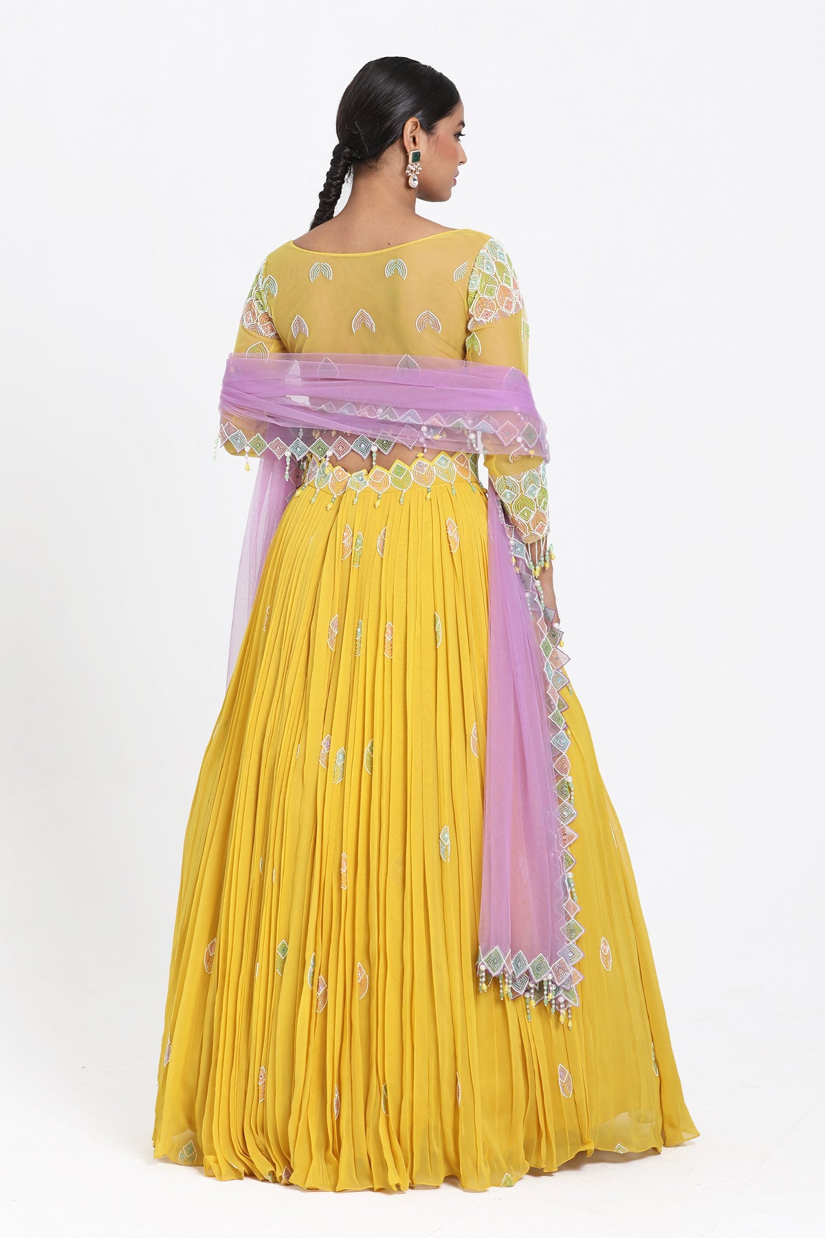 Mirror Work Yellow Lehenga Set