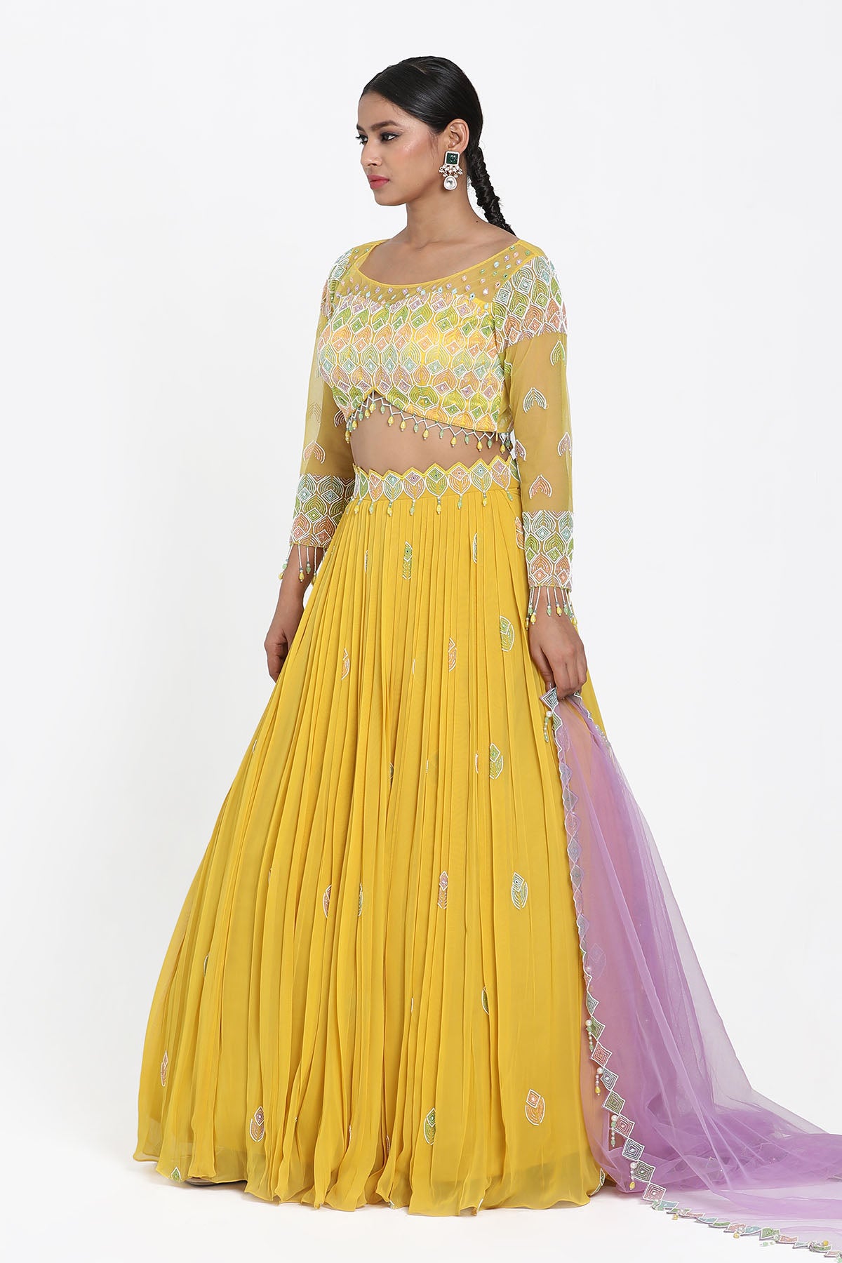 Mirror Work Yellow Lehenga Set