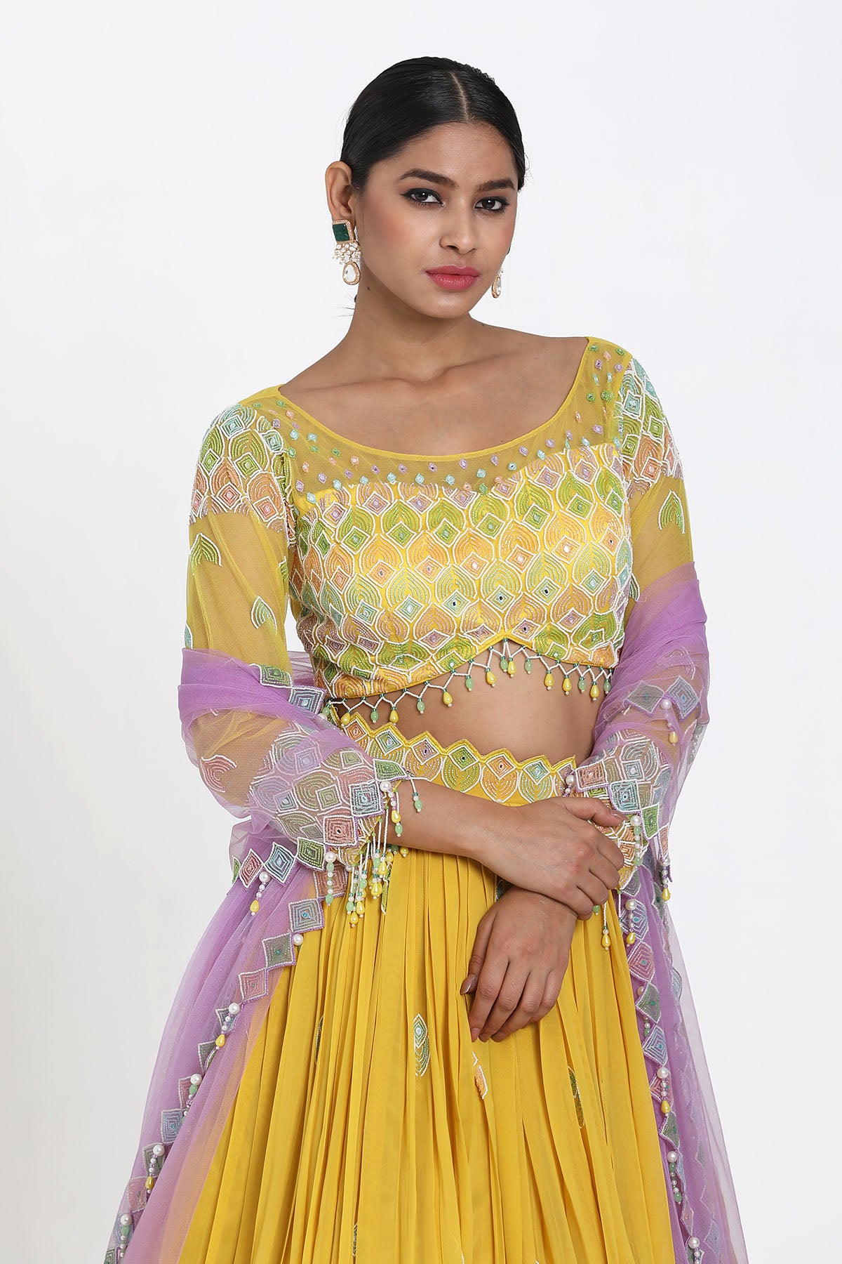 Mirror Work Yellow Lehenga Set