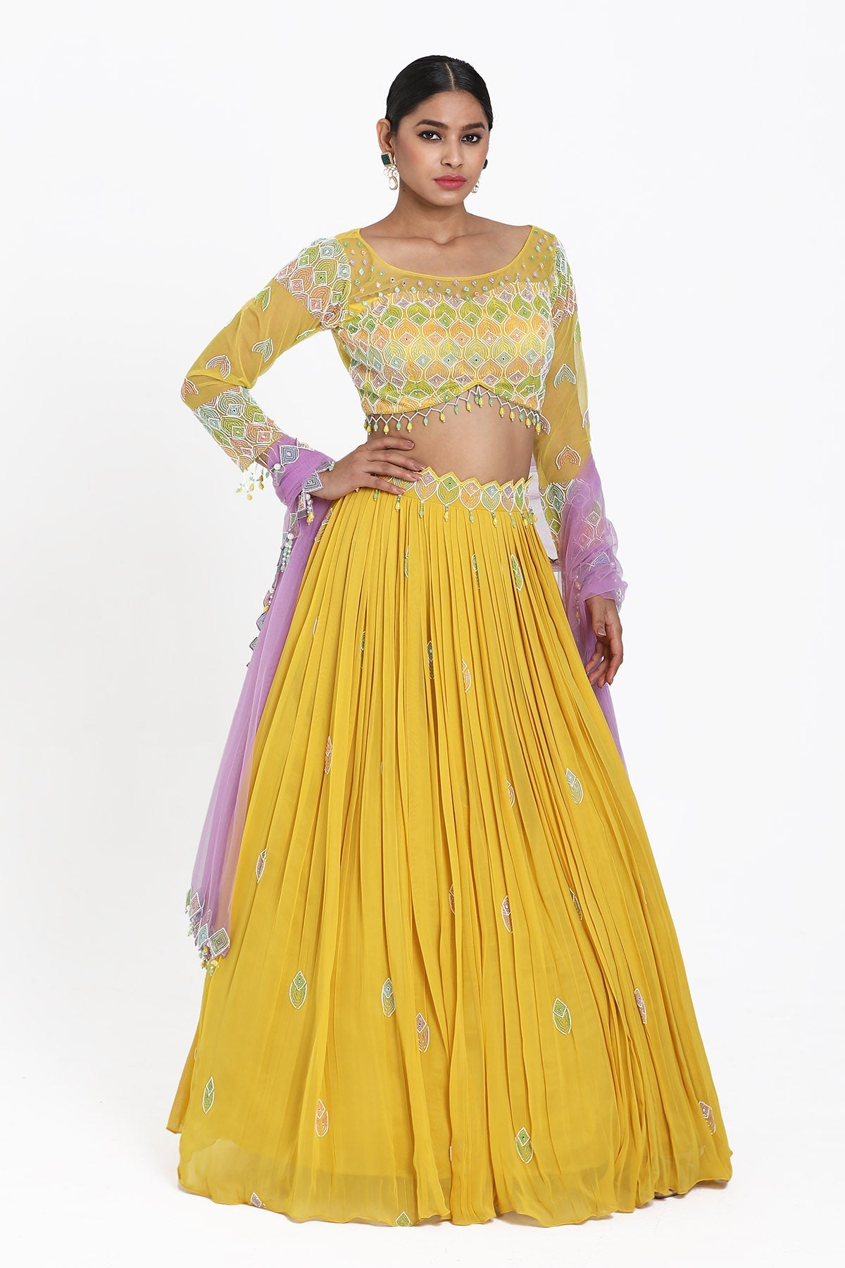 Buy Mirror Work Yellow Lehenga Set by Nitisha Kashyapi for women online at ScrollnShops
