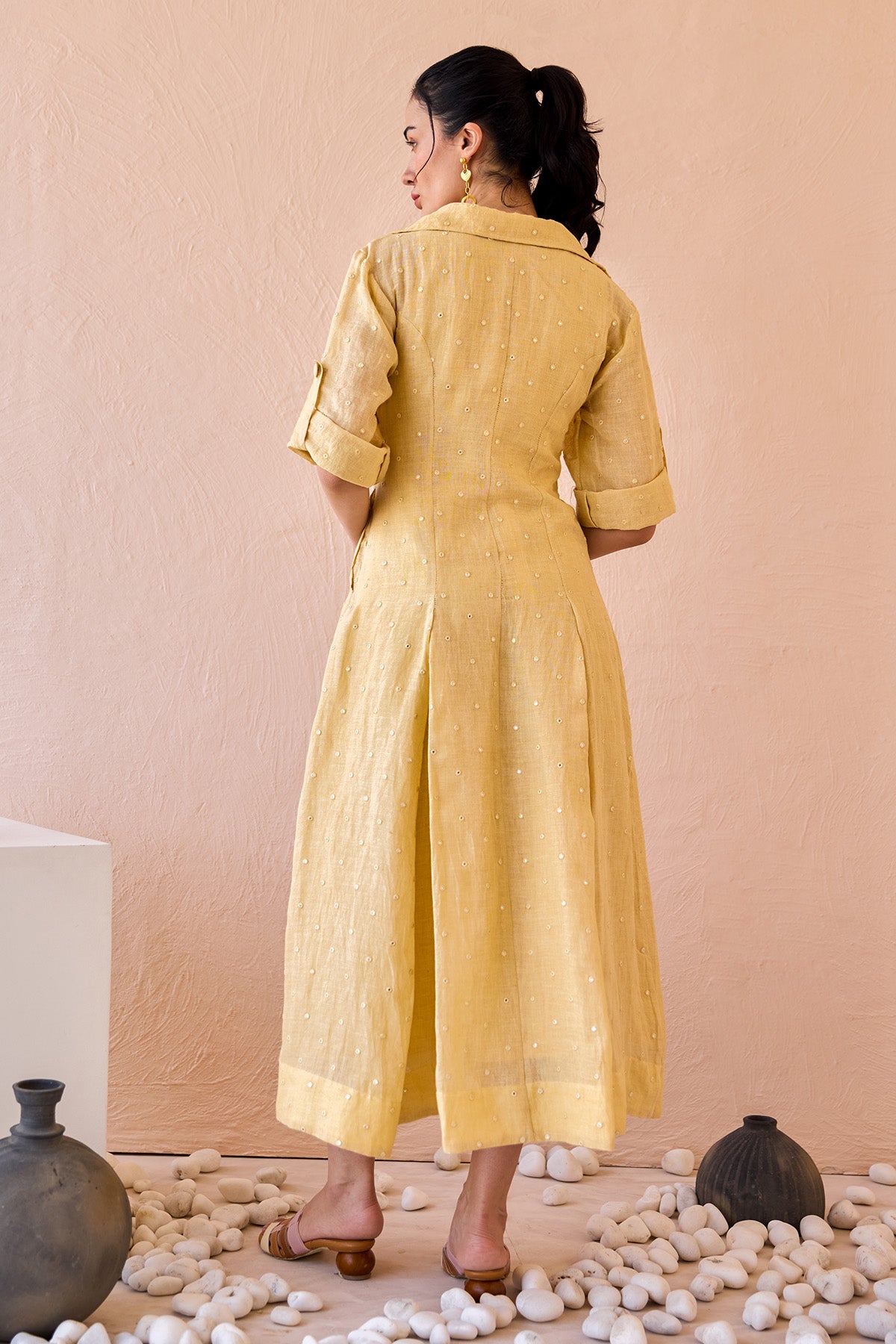 Buy Yellow Mirror Work Midi Dress for Women by The Loom Art Buy Yellow Mirror Work Midi Dress for Women by The Loom Art
