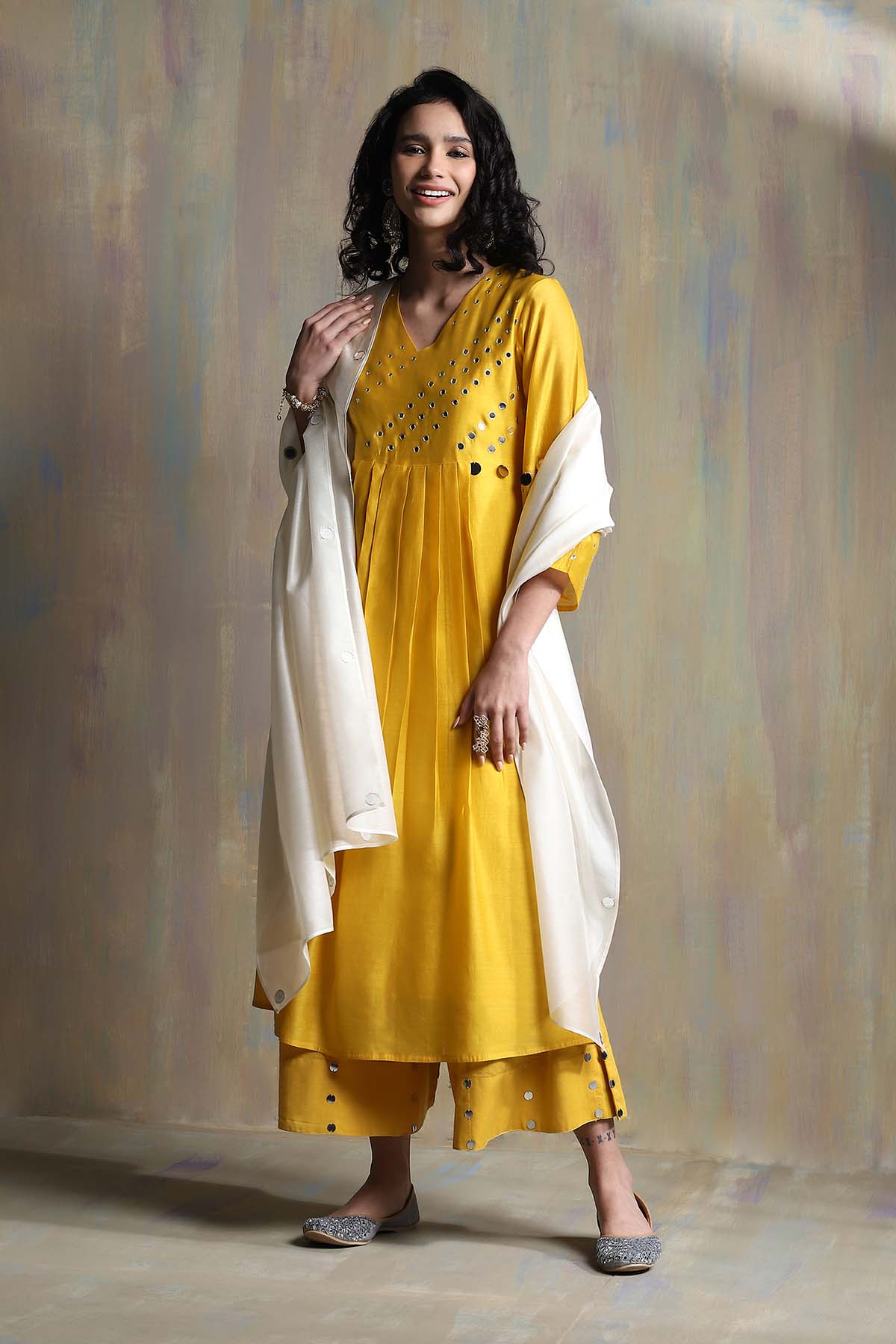 Buy Yellow Mirror Work Palazzo Set Online