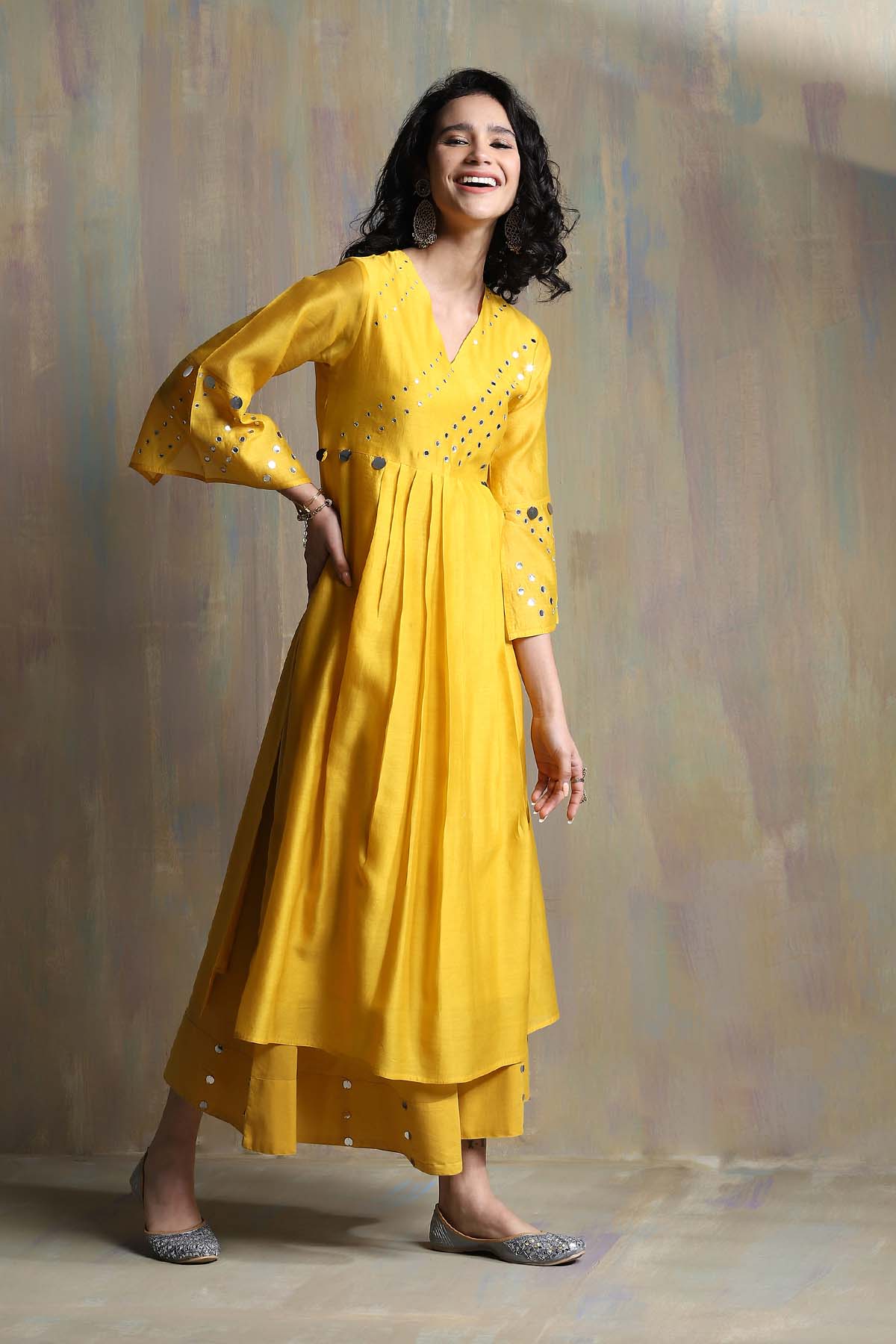 Yellow Mirror Work Palazzo Set