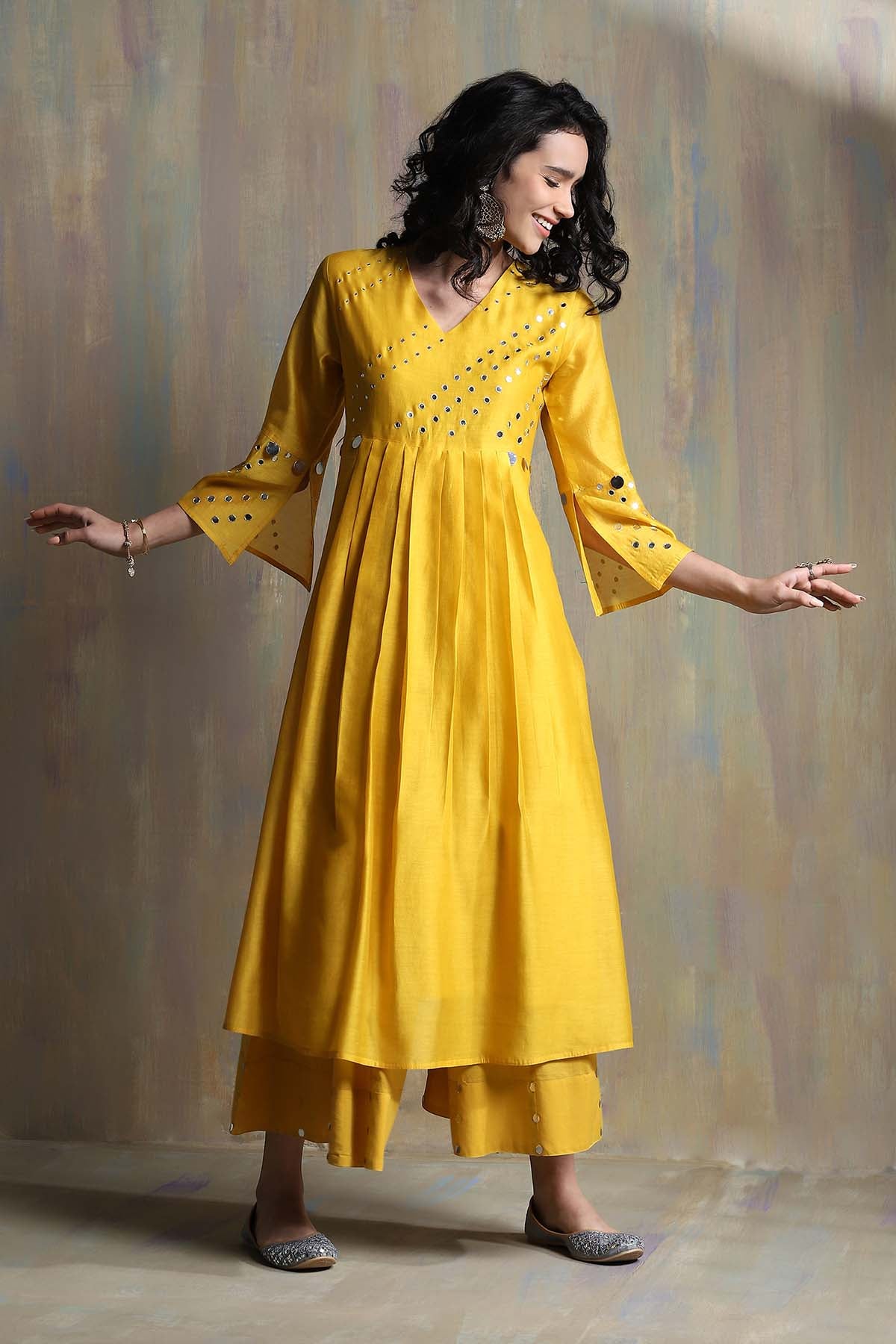 Yellow Mirror Work Palazzo Set