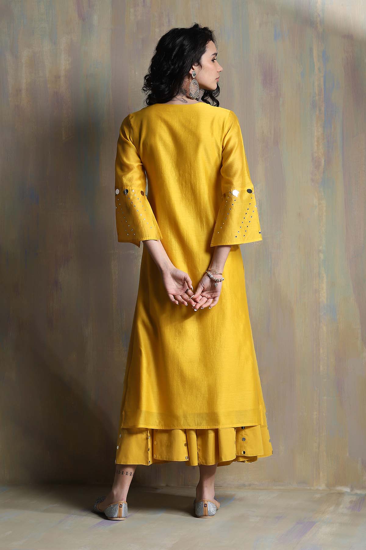 Yellow Mirror Work Palazzo Set