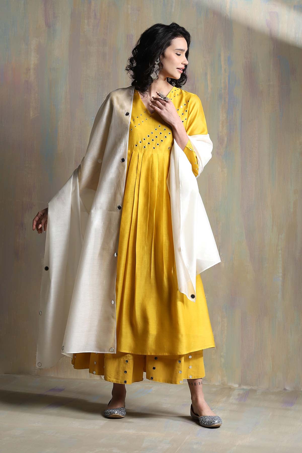 Yellow Mirror Work Palazzo Set