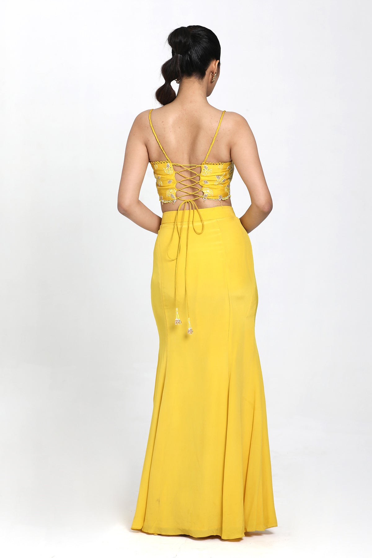 Yellow Mirror Work Skirt Set