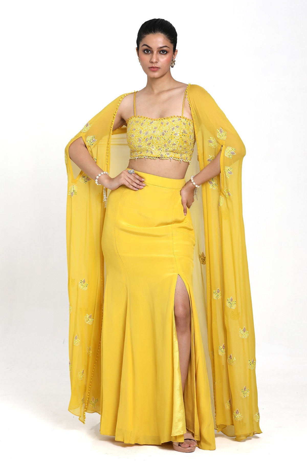 Buy Yellow Mirror Work Skirt Set by Nitisha Kashyapi for women online at ScrollnShops