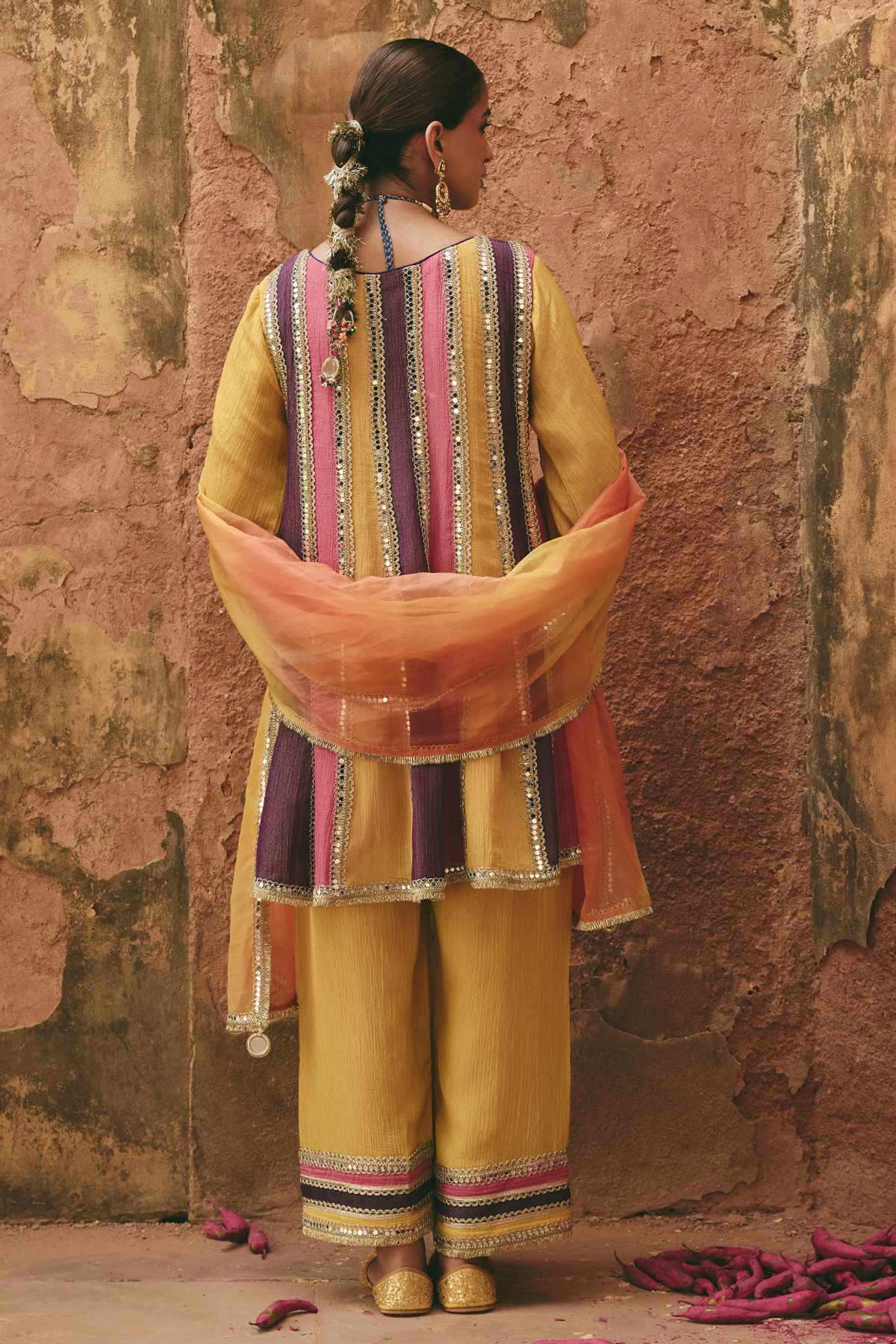 Yellow Mirror Yoke Kurta Set