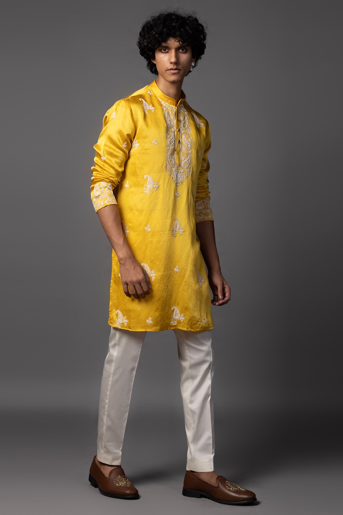 Yellow Moti & Thread Kurta Set