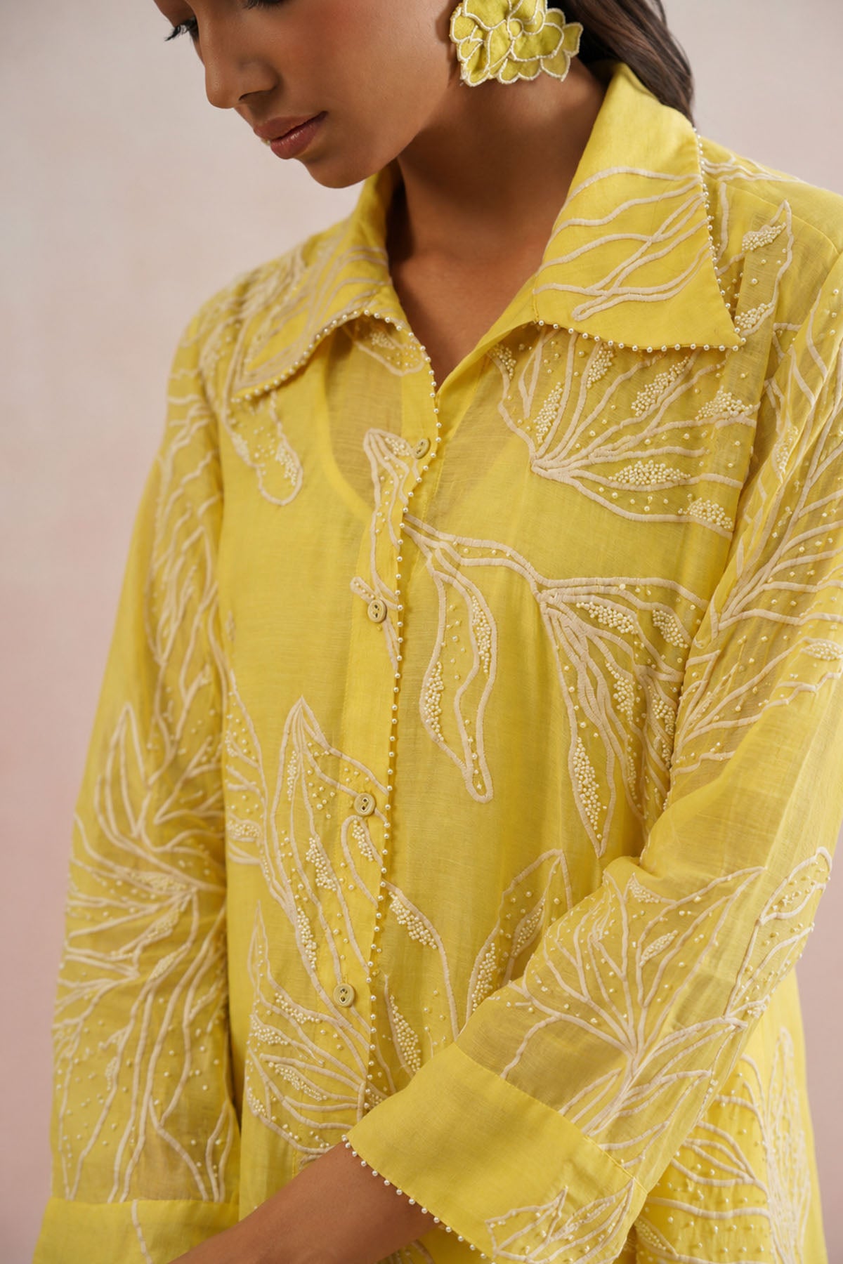Yellow Mul Chanderi Kurta Pants