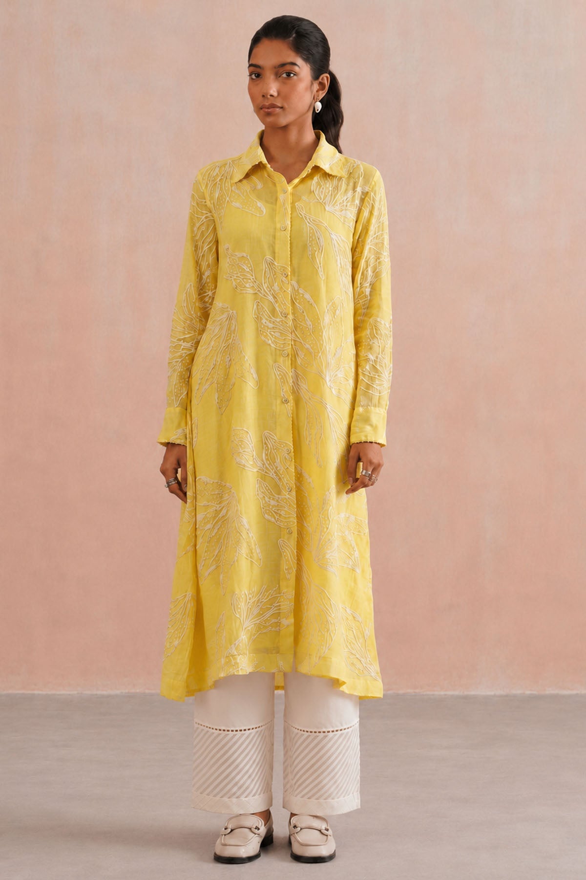 Buy Yellow Mul Chanderi Kurta Pants for women by Ugna by Unnati online available at scrollnshops