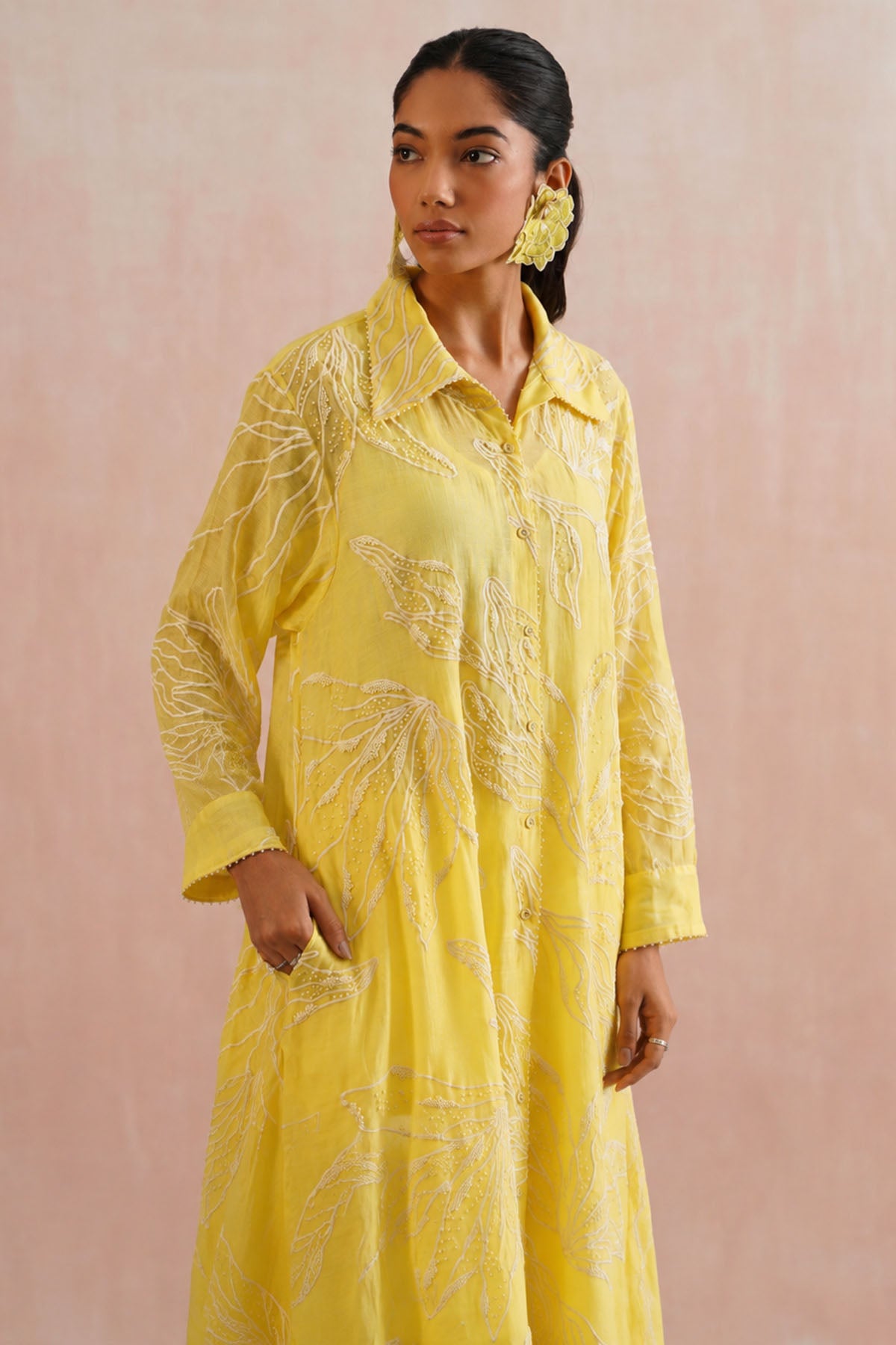 Yellow Mul Chanderi Kurta Pants