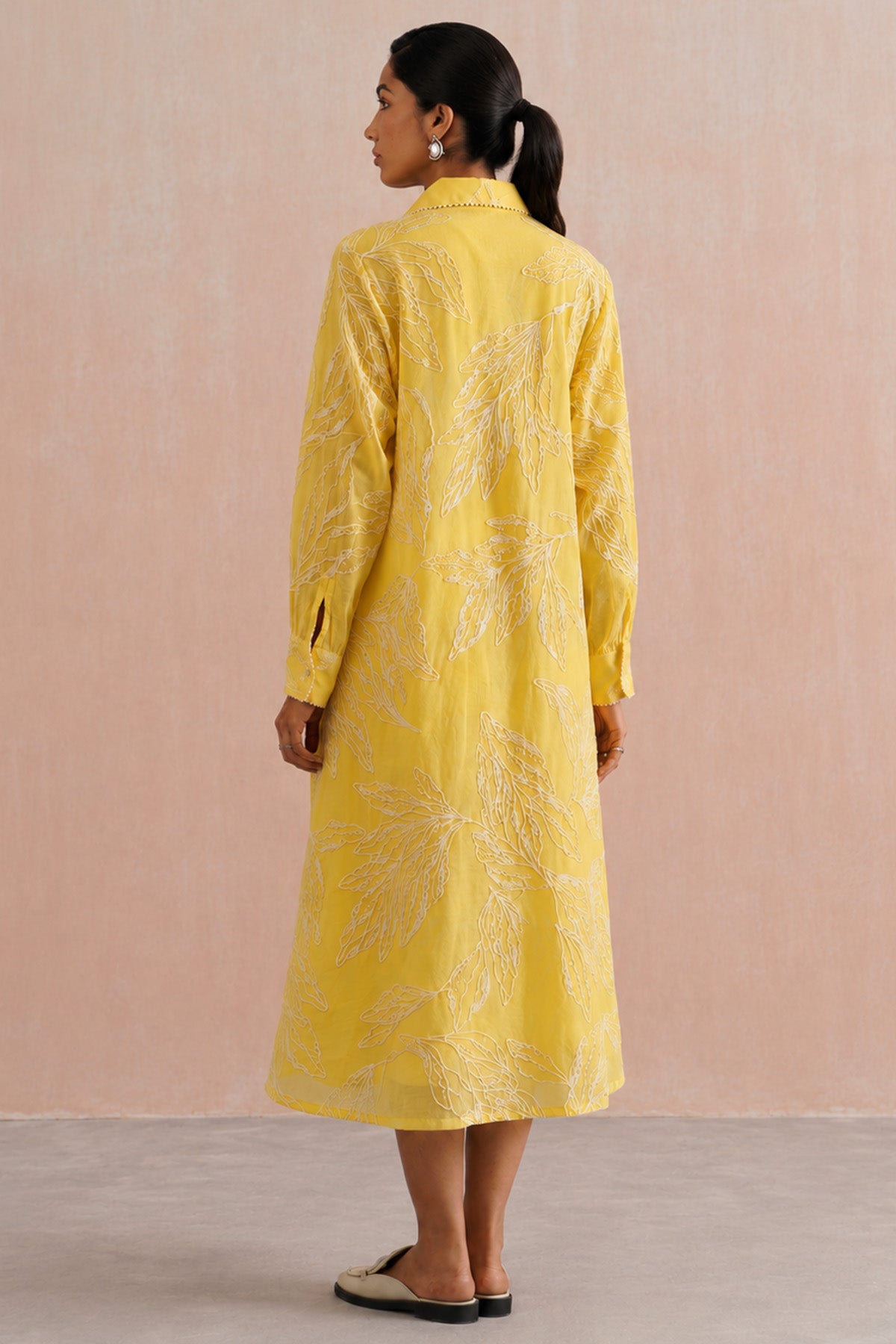 Yellow Mul Chanderi Midi Dress